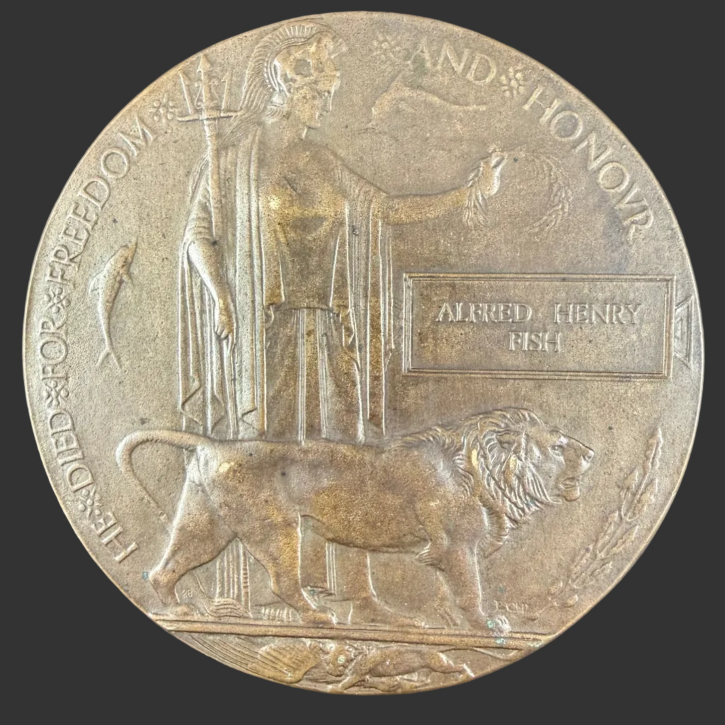 British – WWI – Memorial Plaque –– Rifle Brigade - Alfred Henry Fish