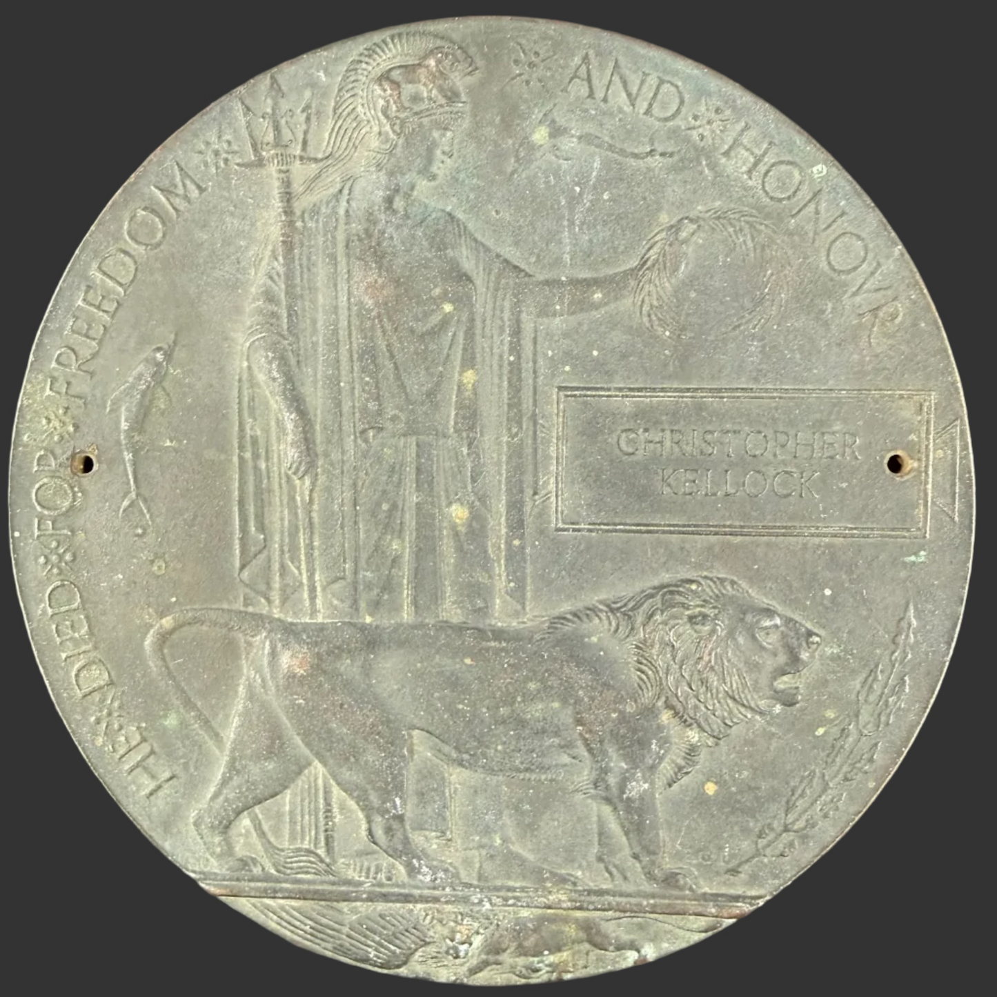 British – WWI – Memorial Plaque – Royal Irish Rifles – Christopher Kellock