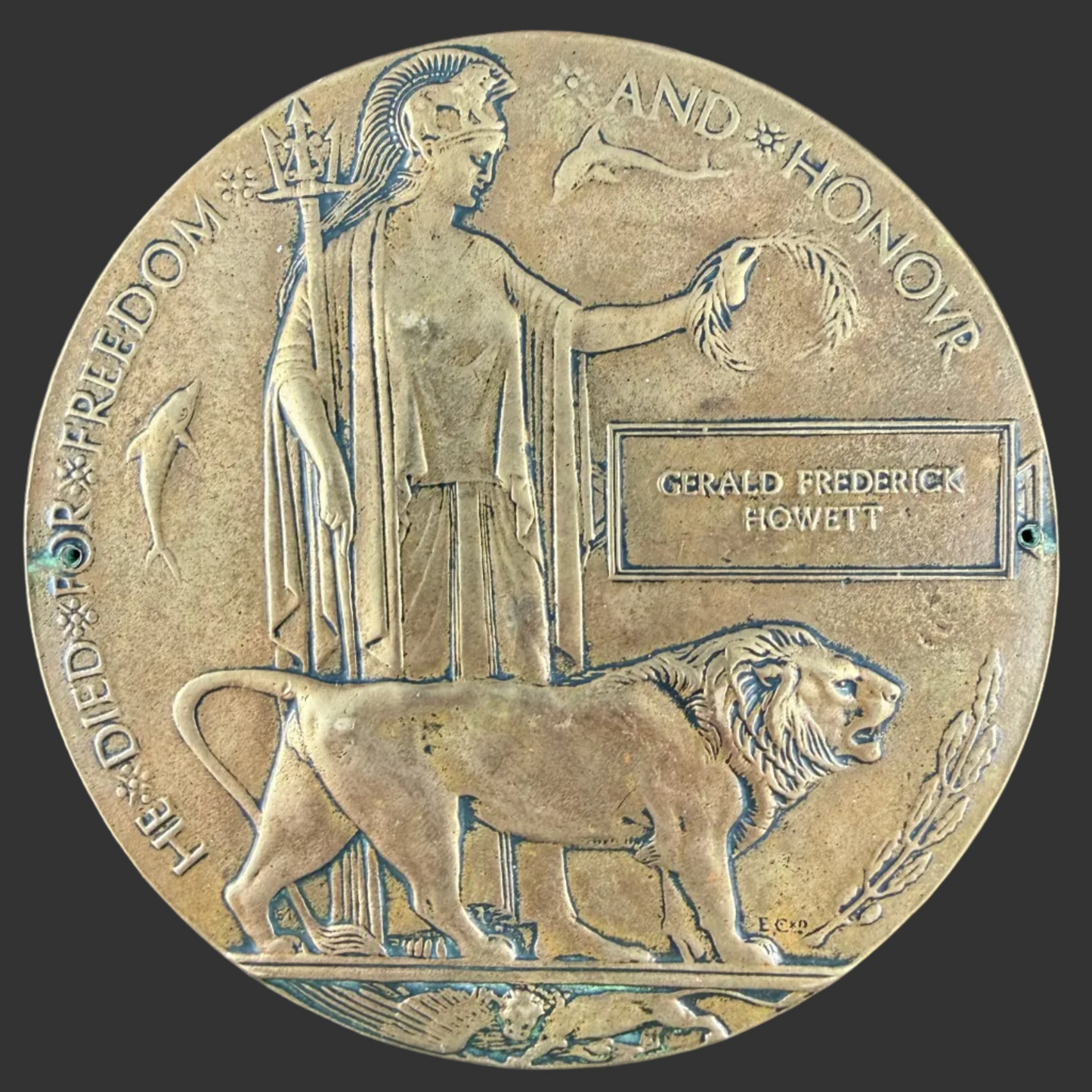 British – WWI – Memorial Plaque – Seaforth Highlanders – Gerald Frederick Howett
