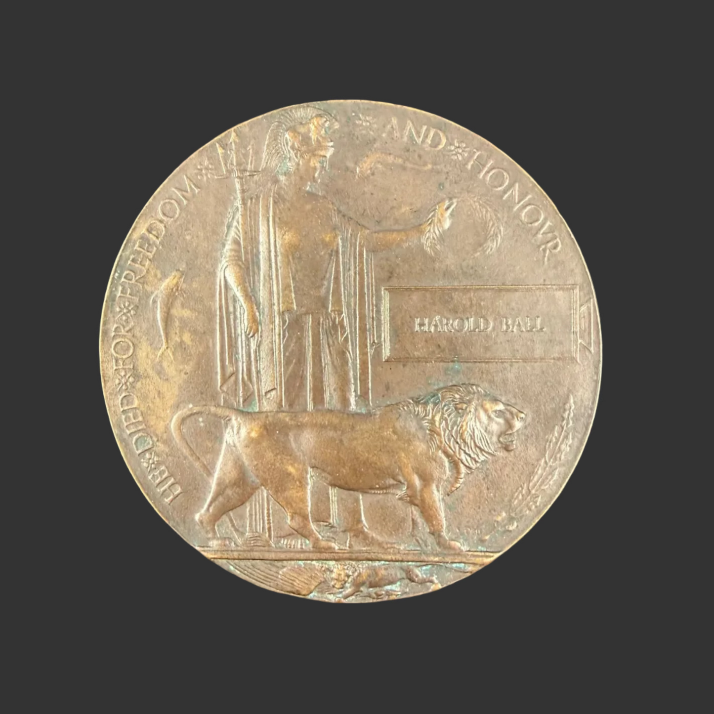 British – WWI – Memorial Plaque – Harold Ball