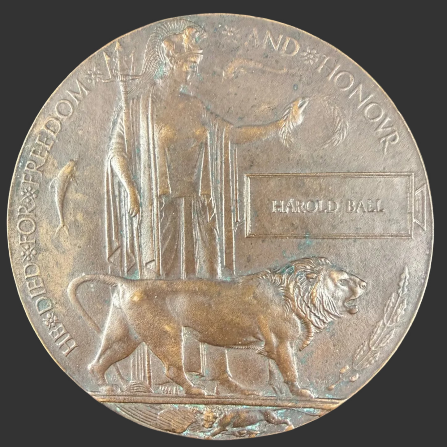British – WWI – Memorial Plaque – Harold Ball