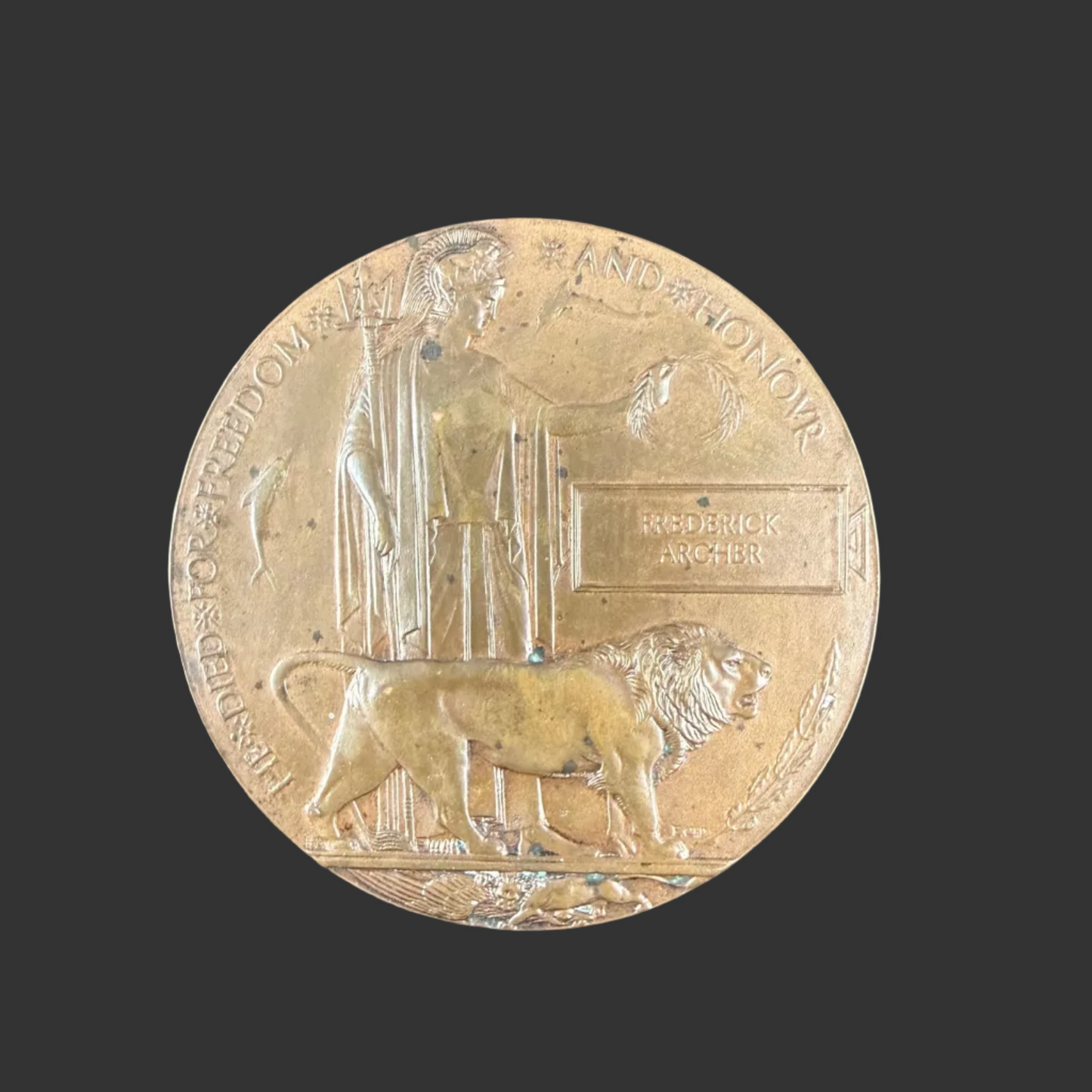 British – WWI – Memorial Plaque – Frederick Archer