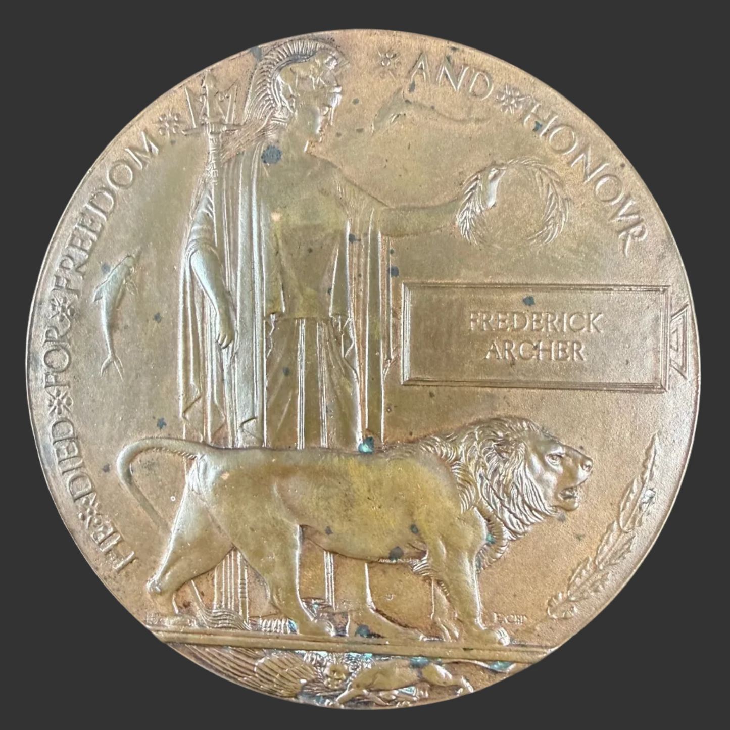 British – WWI – Memorial Plaque – Frederick Archer