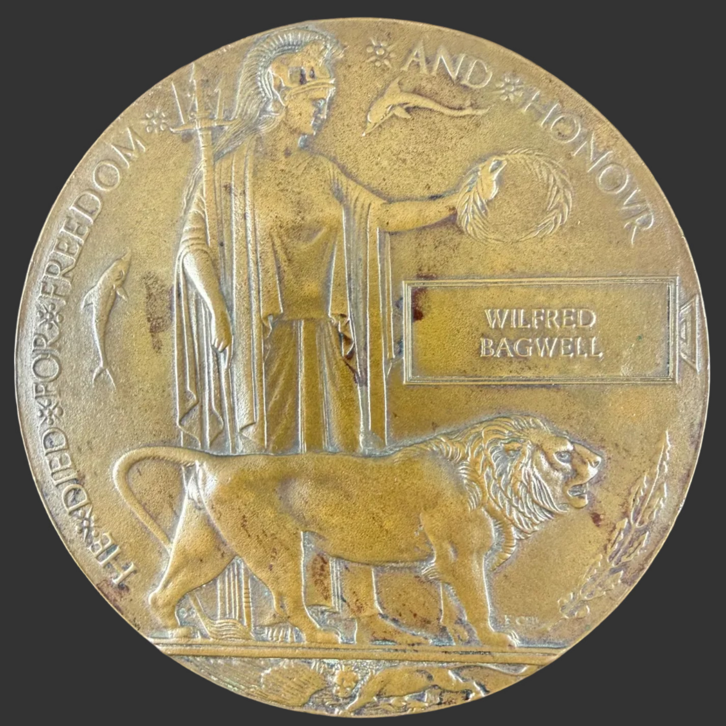 British – WWI – Memorial Plaque – Devonshire Regiment – Wilfred Bagwell – 1914 Casualty