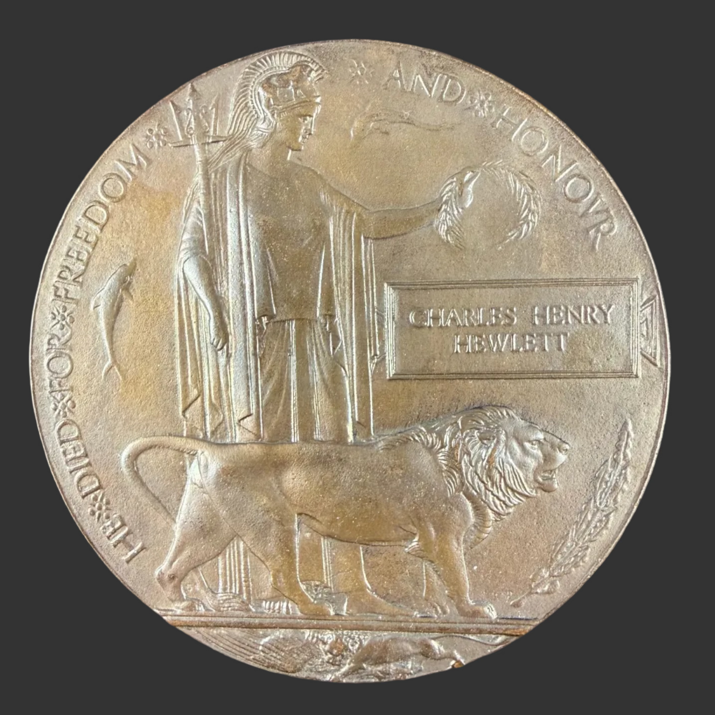 British – WWI – Memorial Plaque – Middlesex Regiment - Charles Henry Hewlett