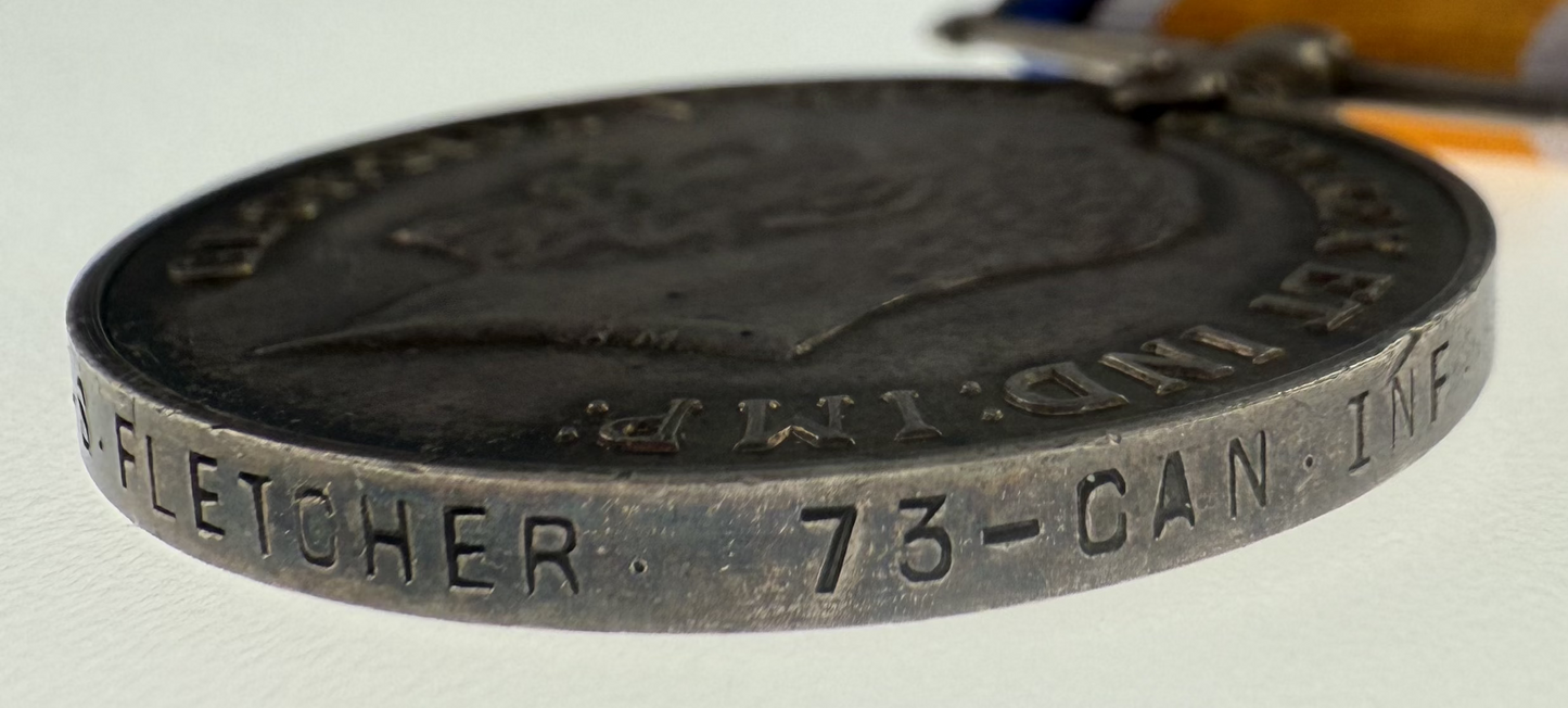 WWI British War Medal - 73rd Canadian Infantry Battalion - Fletcher - KIA Vimy Ridge