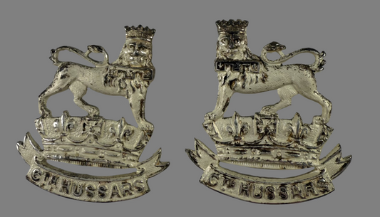 WWII 6th Duke of Connaught's Royal Canadian Hussars - Officer's Collar Badges - Frosted Silver Finish