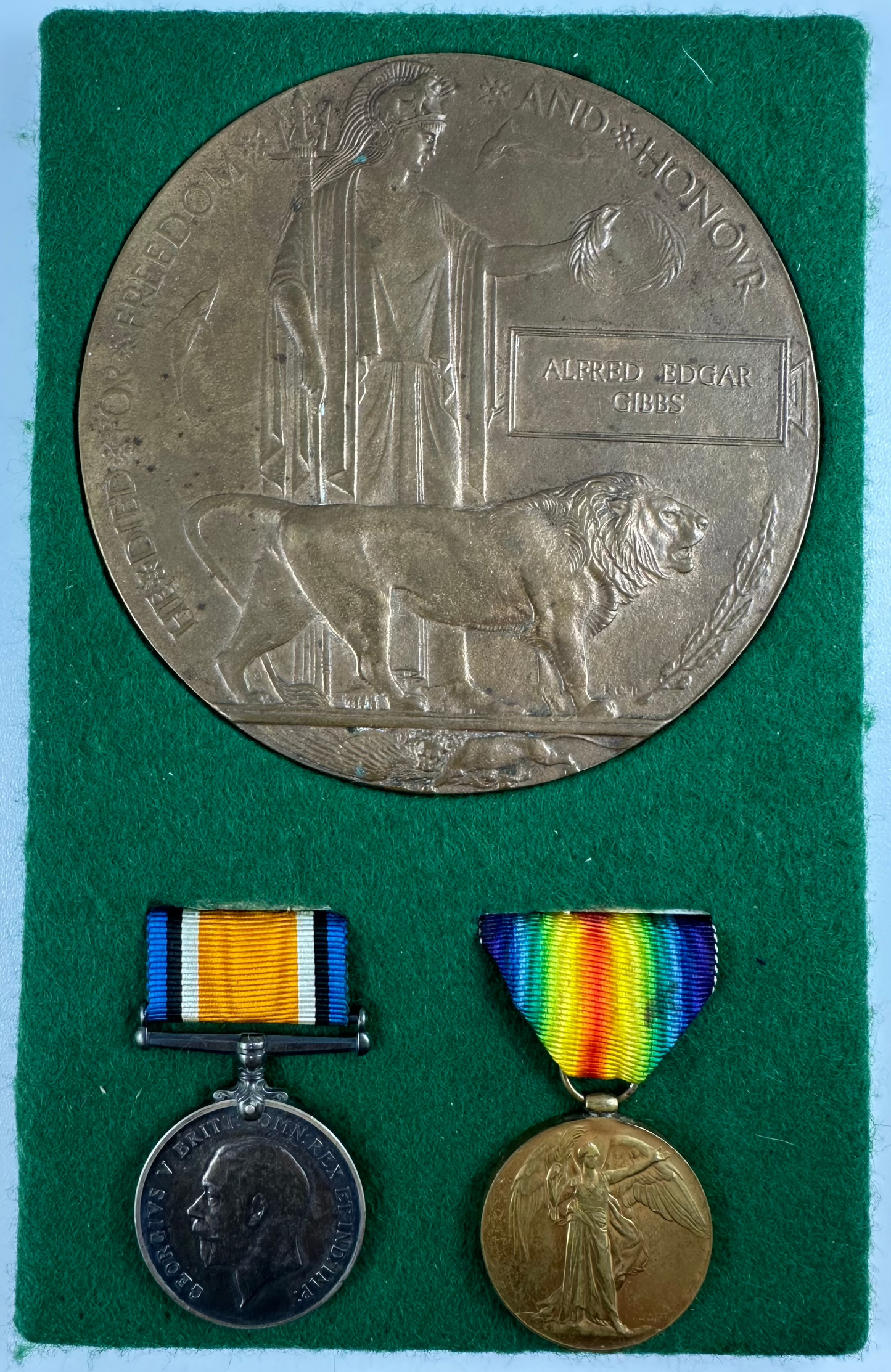 WWI Pair and Memorial Plaque to 1st Battalion Devonshire Regiment - Gibbs