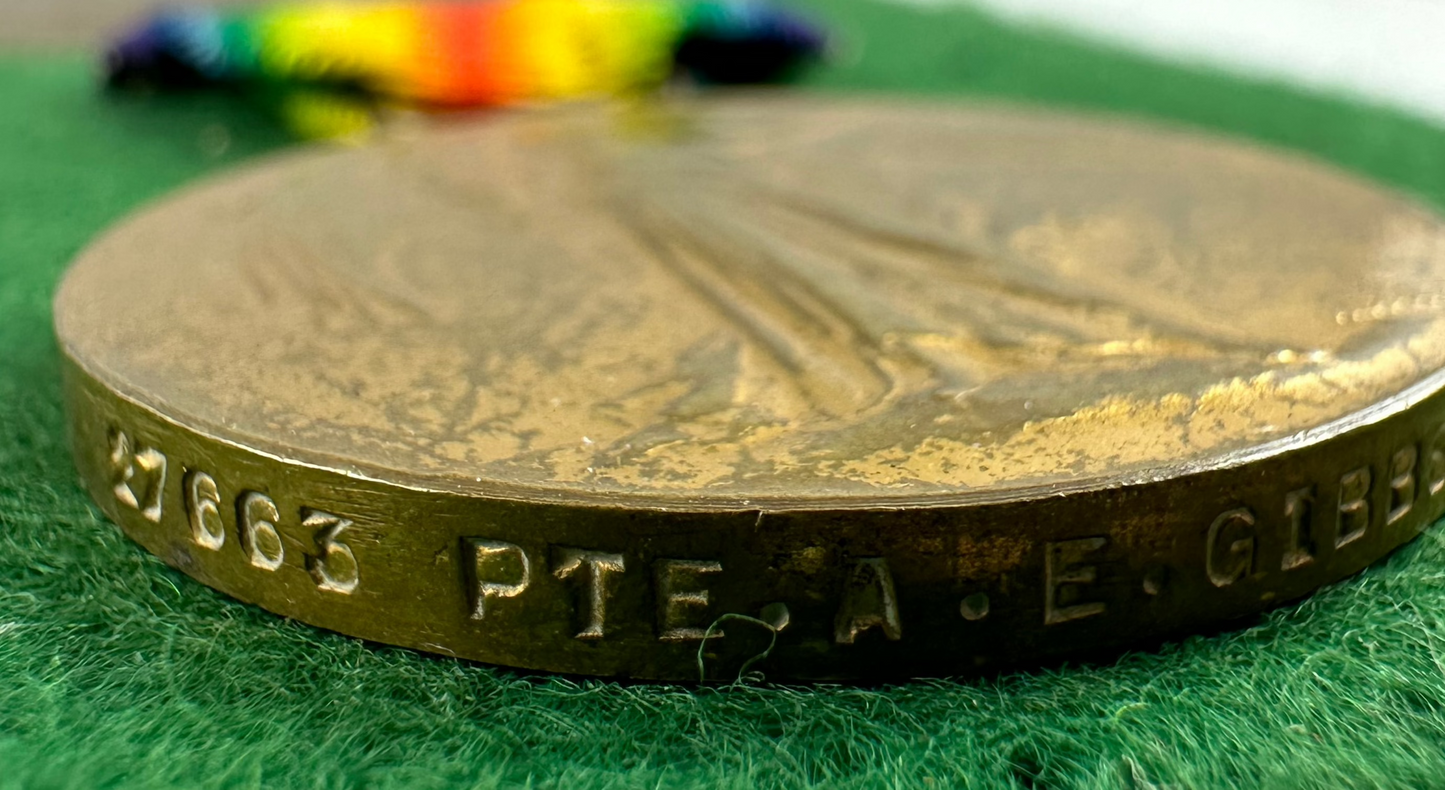 WWI Pair and Memorial Plaque to 1st Battalion Devonshire Regiment - Gibbs