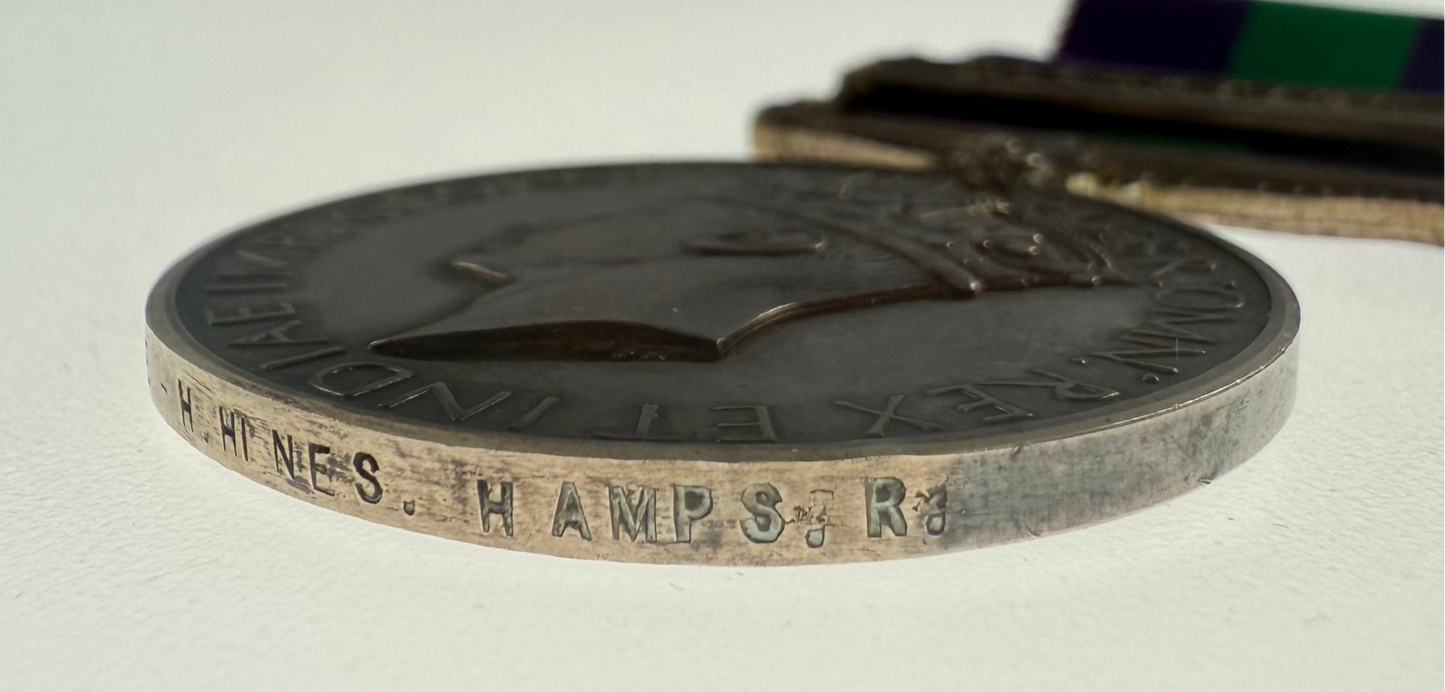 British - General Service Medal - Palestine Clasp - Hampshire Regiment  - Hines - DoW