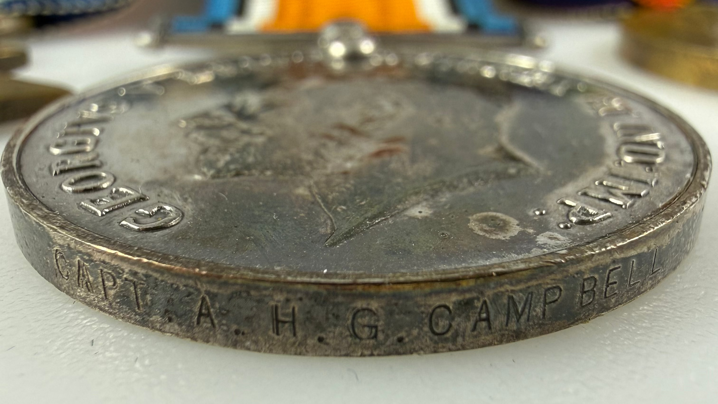 British – WWI – 1914-15 Star Medal Trio – Ceylon Planters Rifle Corps / Argyll & Sutherland Highlanders  – Officer - Wounded – Campbell