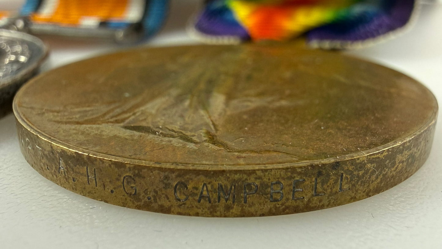 British – WWI – 1914-15 Star Medal Trio – Ceylon Planters Rifle Corps / Argyll & Sutherland Highlanders  – Officer - Wounded – Campbell