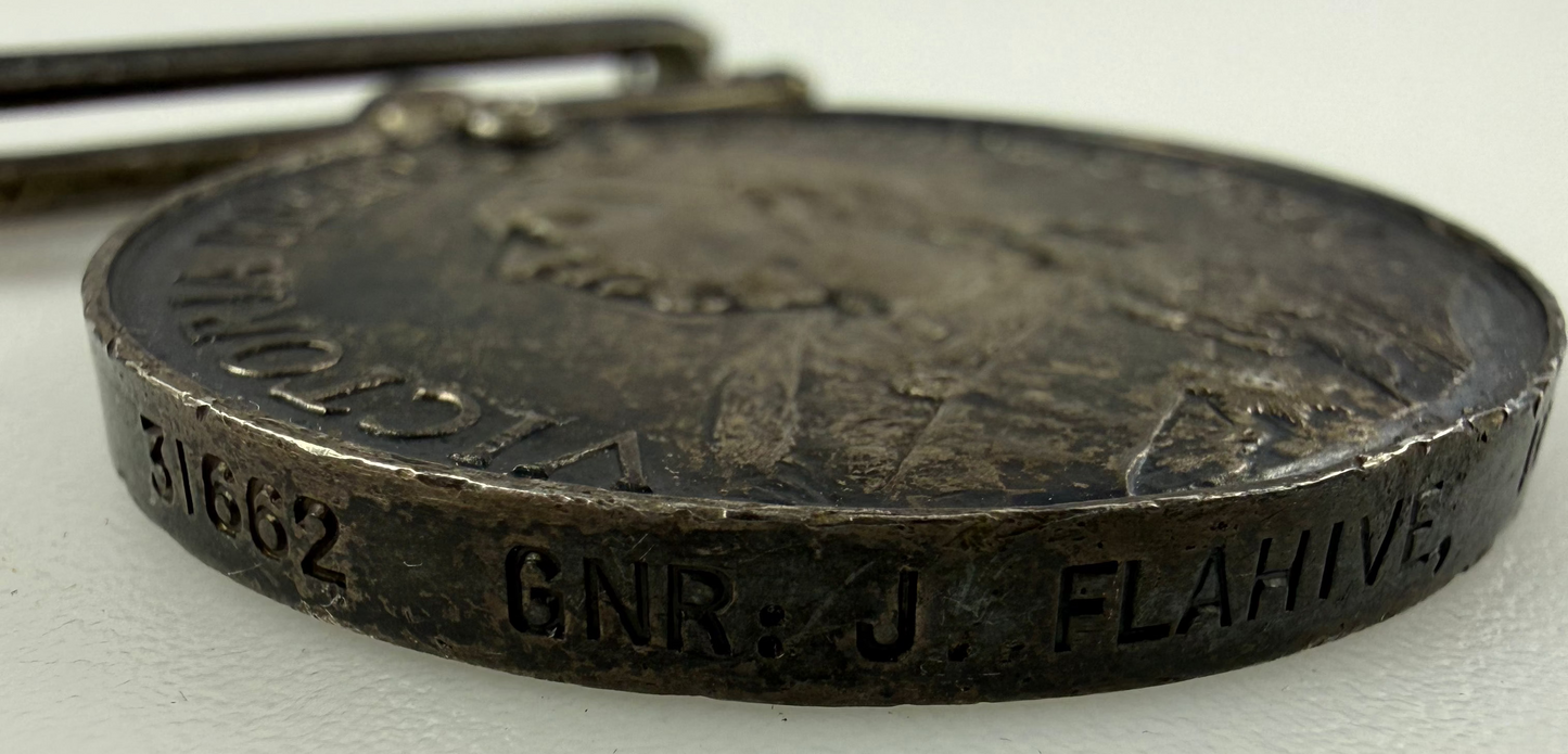 British – Victorian – Queen’s South Africa Medal – 10th Coy Western Division Royal Garrison Artillery – Late Royal Munster Fusiliers – Died - Flahive