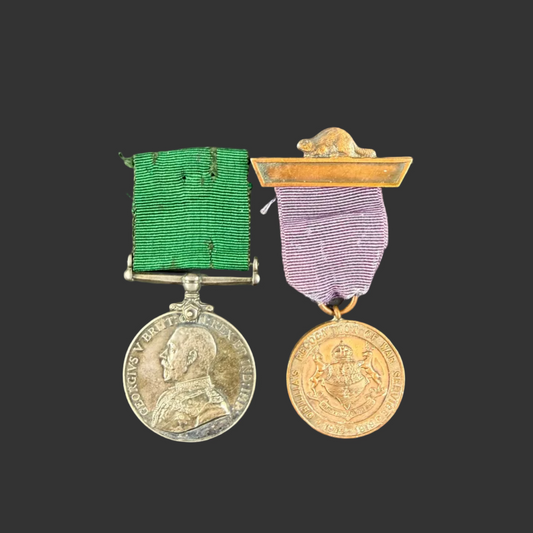 Canadian – WWI – Colonial Auxiliary Forces Long Service Medal and Orillia War Recognition Medal – Simcoe Foresters – Mainer