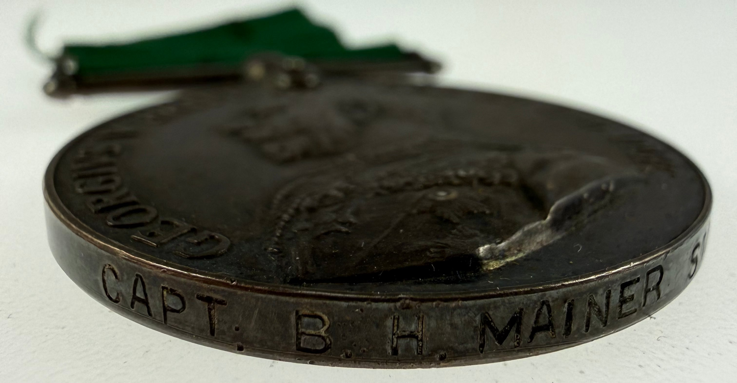 Canadian – WWI – Colonial Auxiliary Forces Long Service Medal and Orillia War Recognition Medal – Simcoe Foresters – Mainer