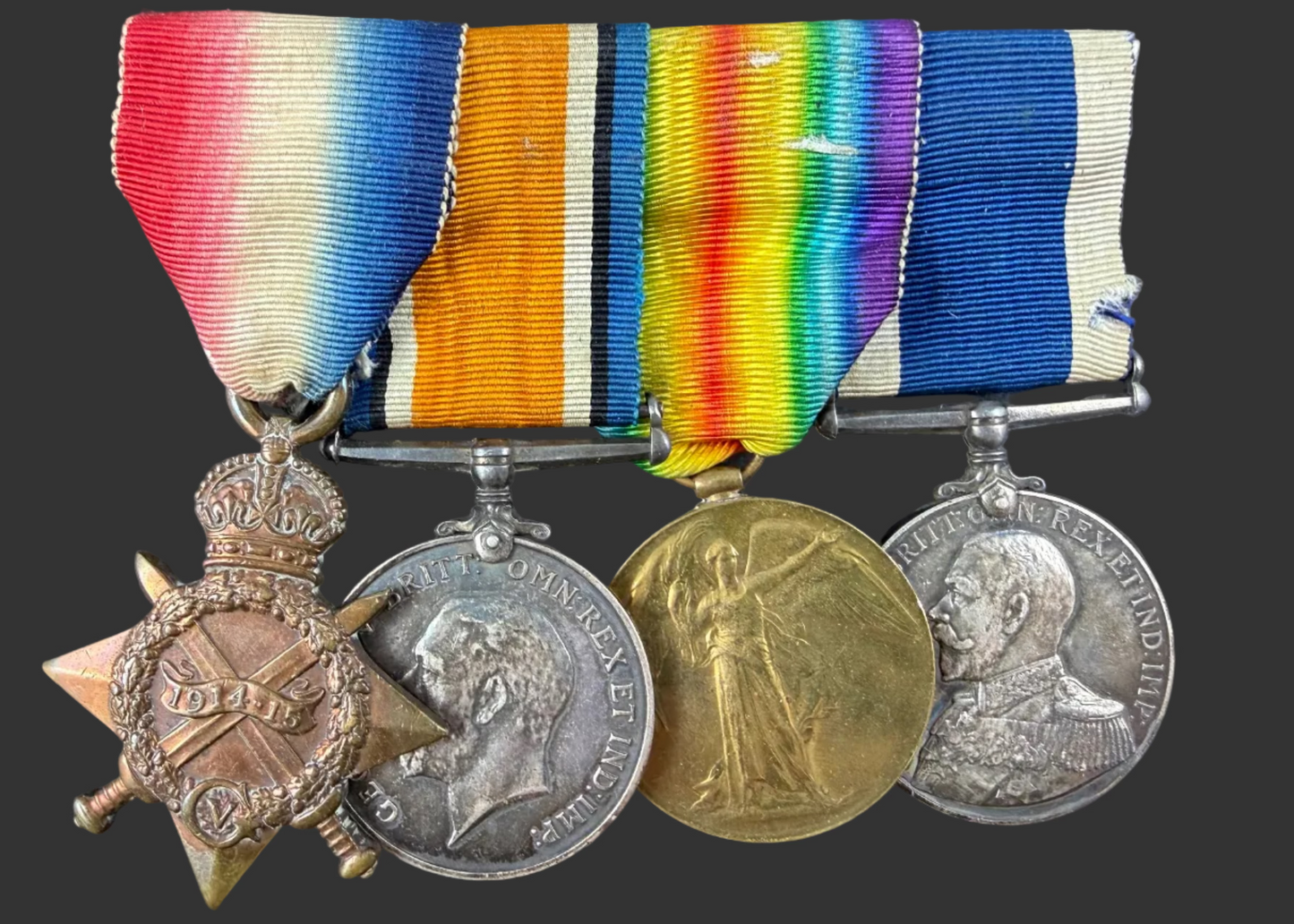 British – WWI – 1914-15 Medal Trio and Royal Navy Long Service Medal Group – Jutland Veteran HMS Royalist – Rosie