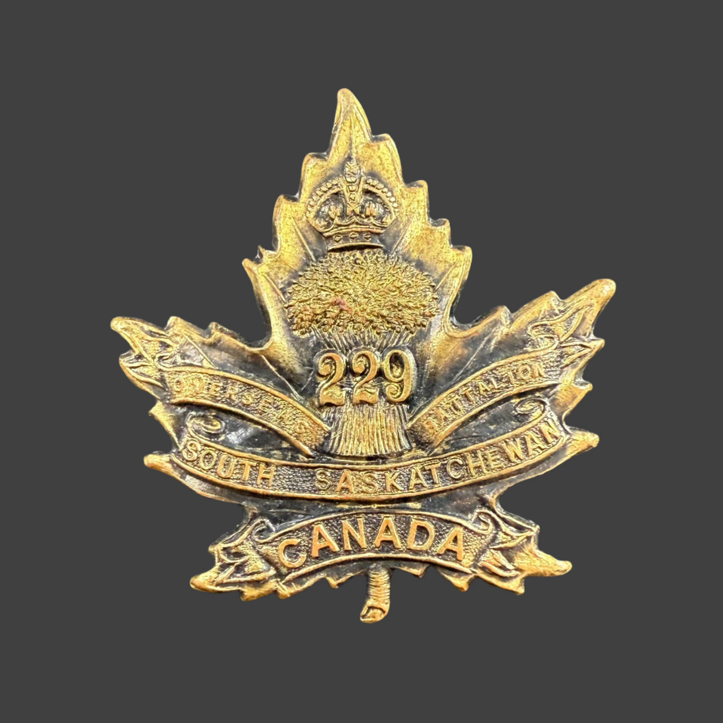 WWI - CEF Collar Badge - 229th Canadian Infantry Battalion (South Saskatchewan) - Pickled