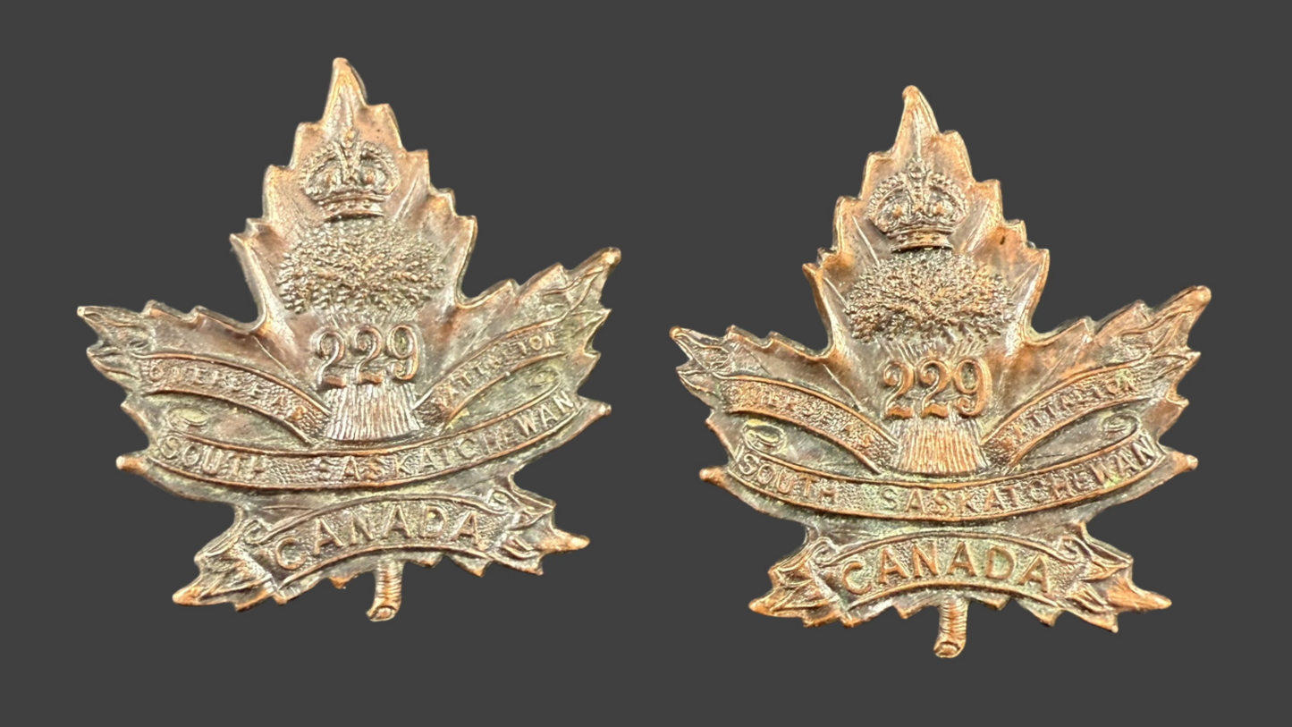 WWI - CEF Collar Badges - 229th Canadian Infantry Battalion (South Saskatchewan)