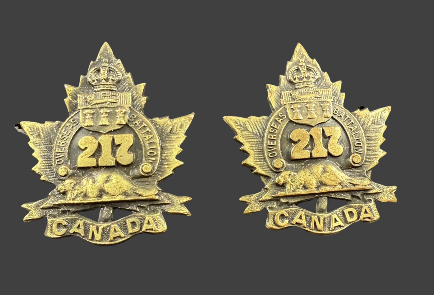 WWI - CEF Collar Badges - 217th Canadian Infantry Battalion (Qu'Appelle Battalion)