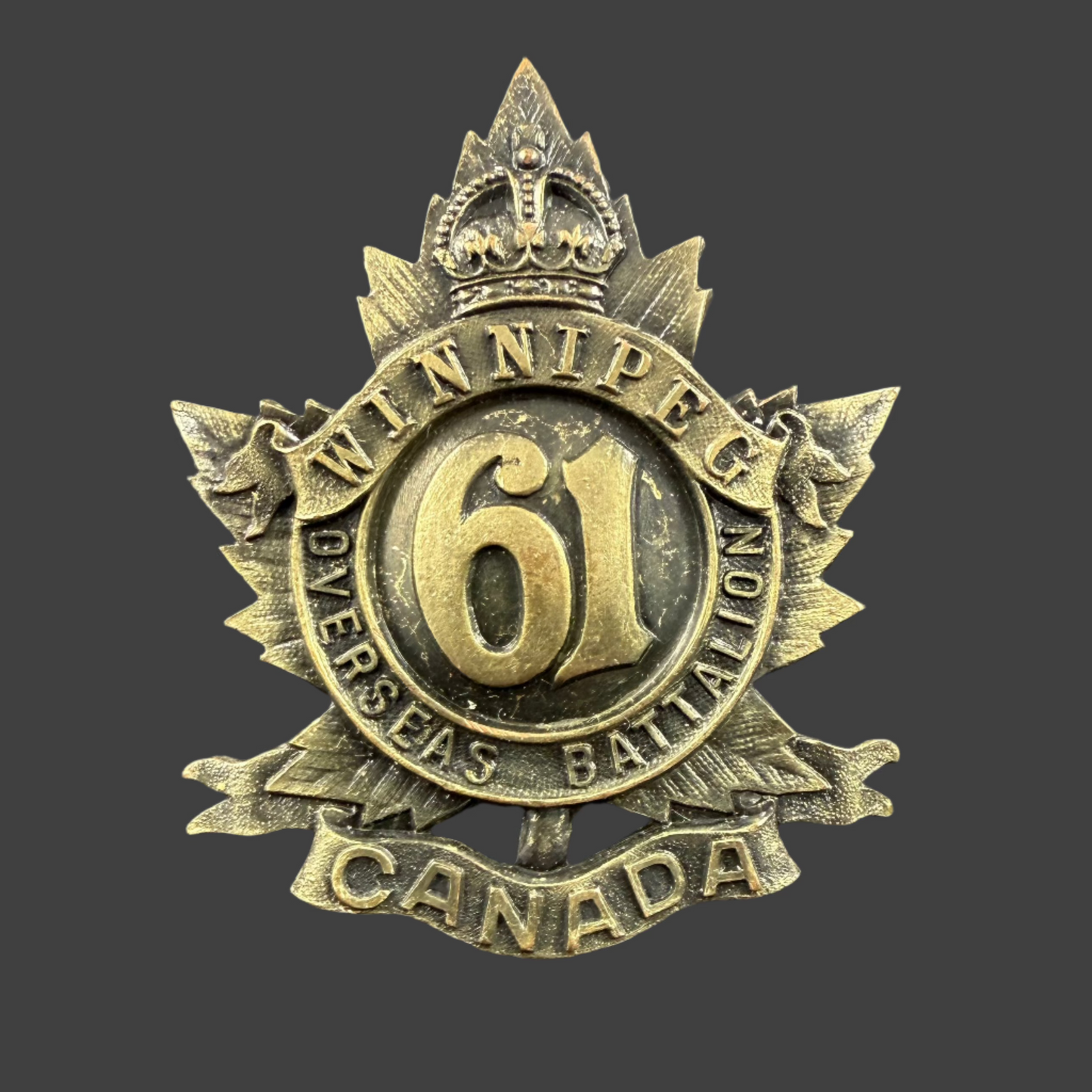 WWI - CEF Cap Badge - 61st Canadian Infantry Battalion (Winnipeg) - Inglis