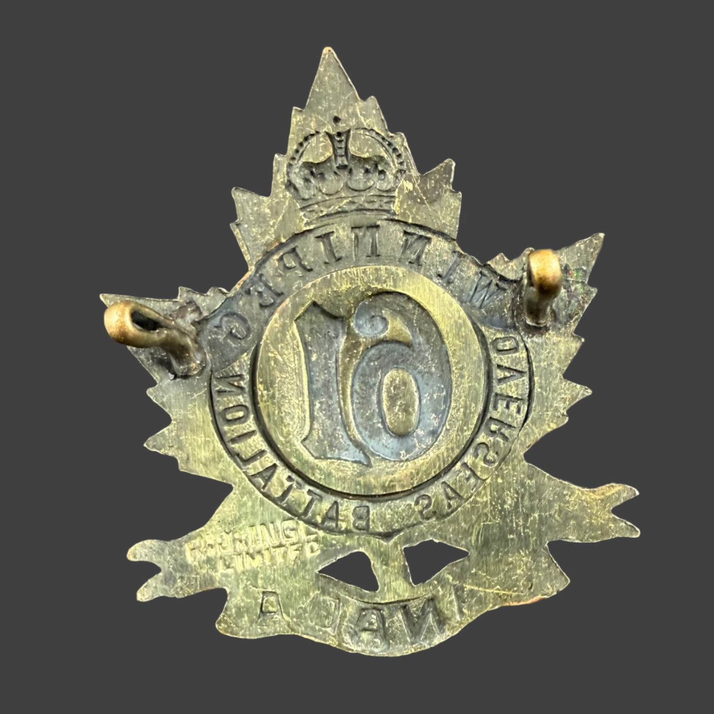 WWI - CEF Cap Badge - 61st Canadian Infantry Battalion (Winnipeg) - Inglis
