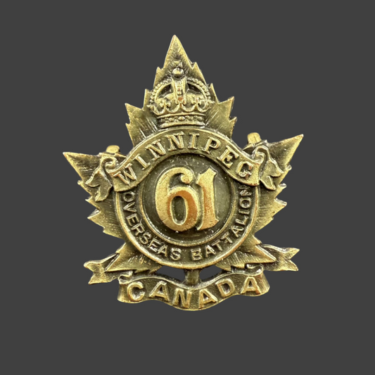 WWI - CEF Collar Badge - 61st Canadian Infantry Battalion (Winnipeg) - Inglis