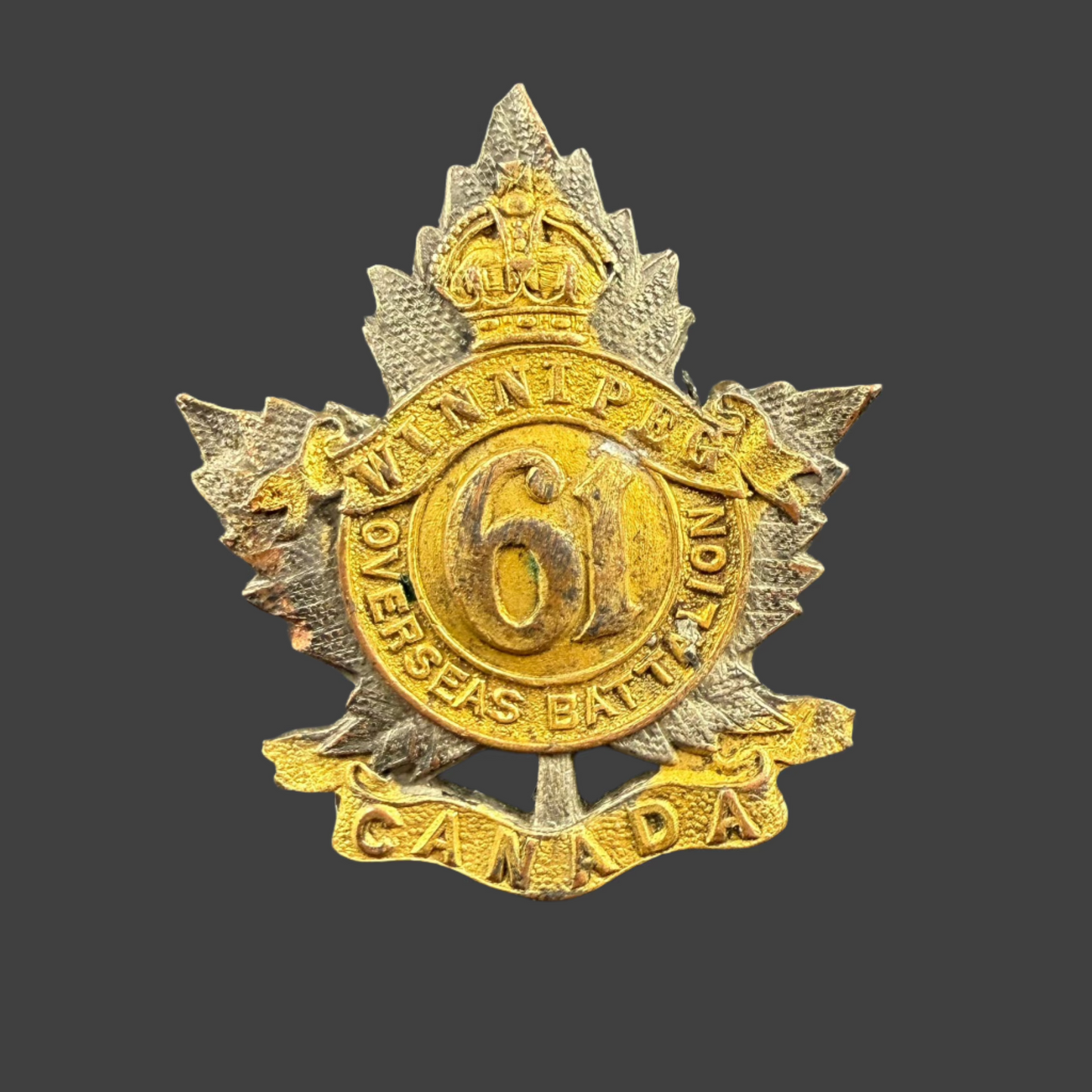 WWI - CEF Collar Badge - 61st Canadian Infantry Battalion (Winnipeg) - Officers'
