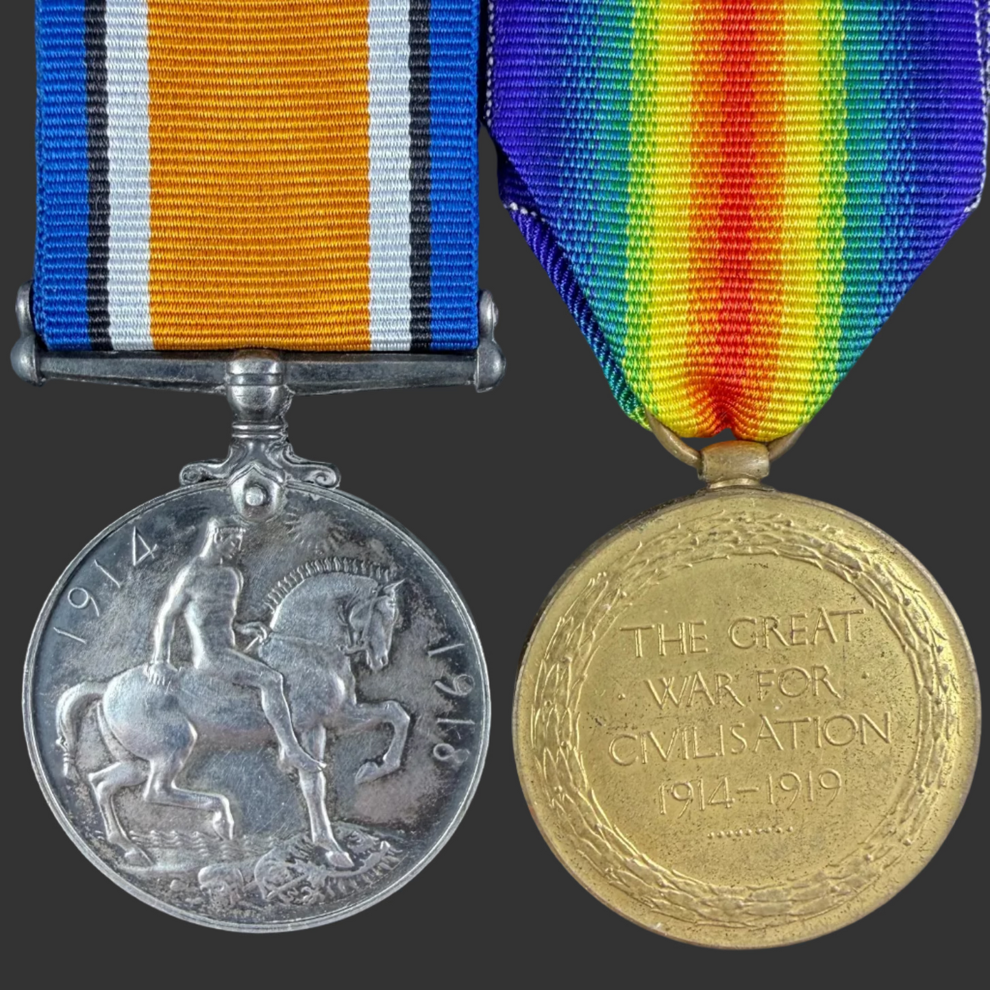 British – WWI – Medal Pair – East Kent Regiment  –  Officer – Hill