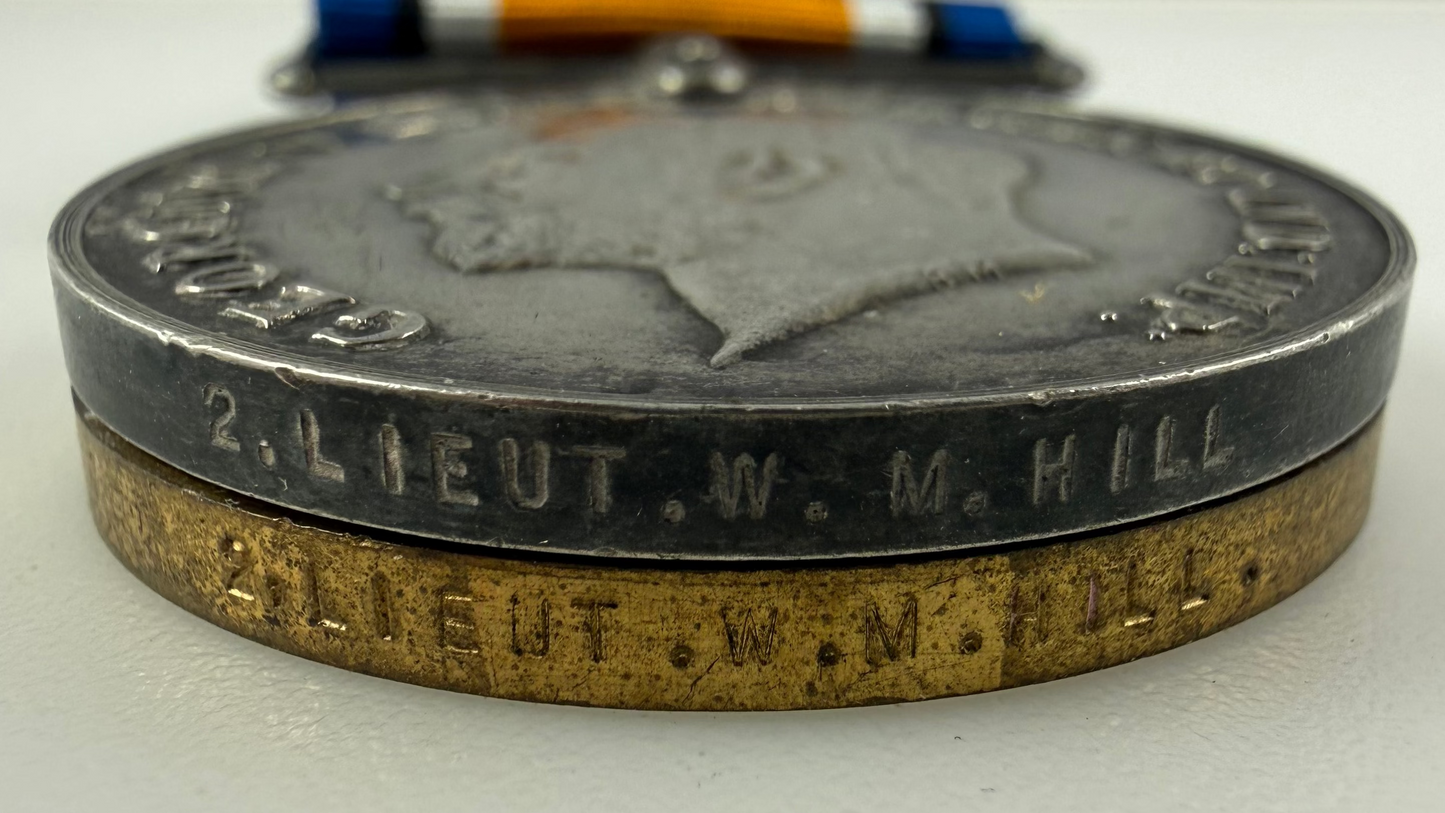 British – WWI – Medal Pair – East Kent Regiment  –  Officer – Hill
