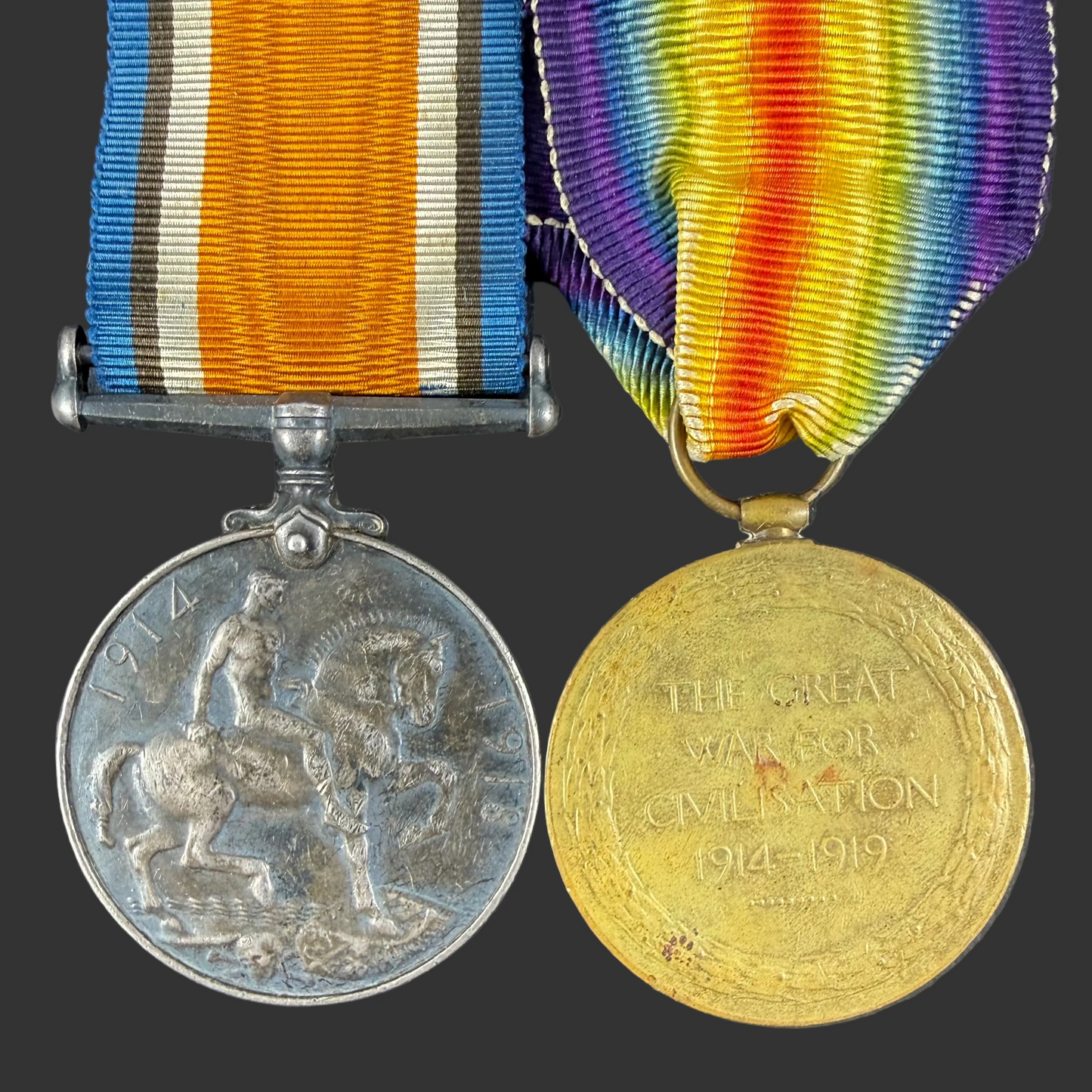 British – WWI – Medal Pair – Argyll & Sutherland Highlanders – Wounded Vimy Ridge / Arras - Young