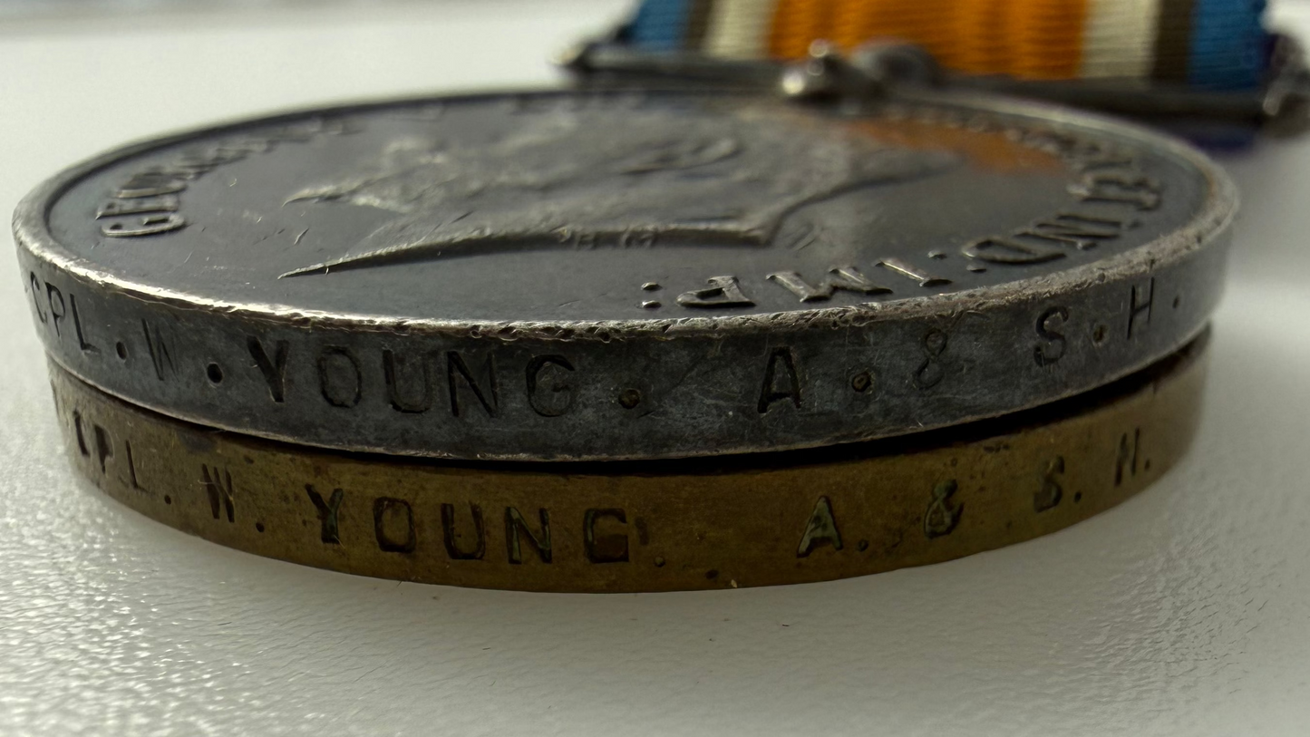 British – WWI – Medal Pair – Argyll & Sutherland Highlanders – Wounded Vimy Ridge / Arras - Young