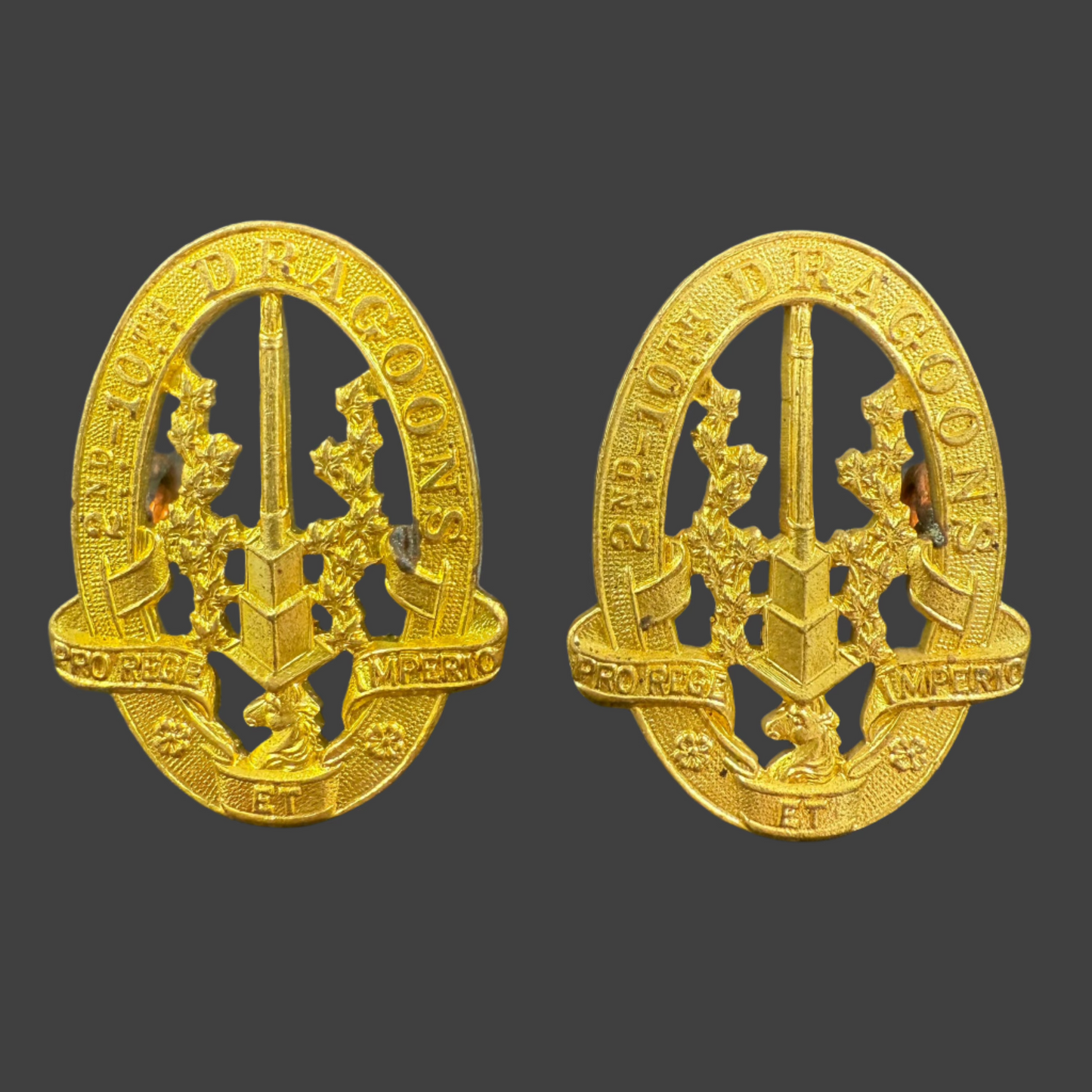 Canadian WWII - 2nd/10th Dragoons Collar Badges - Scully