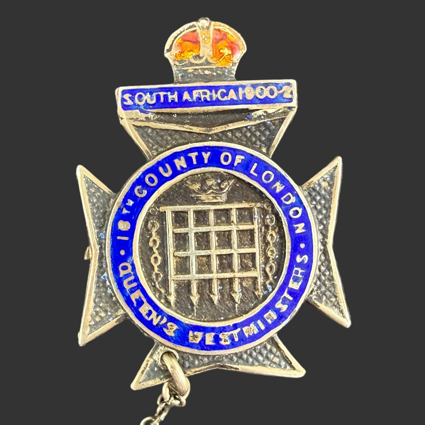 British – Pre-WWI – 16th (County of London Battalion) – The London Regiment – Queen’s Westminster Rifles – Enamelled Silver Sweetheart Pin