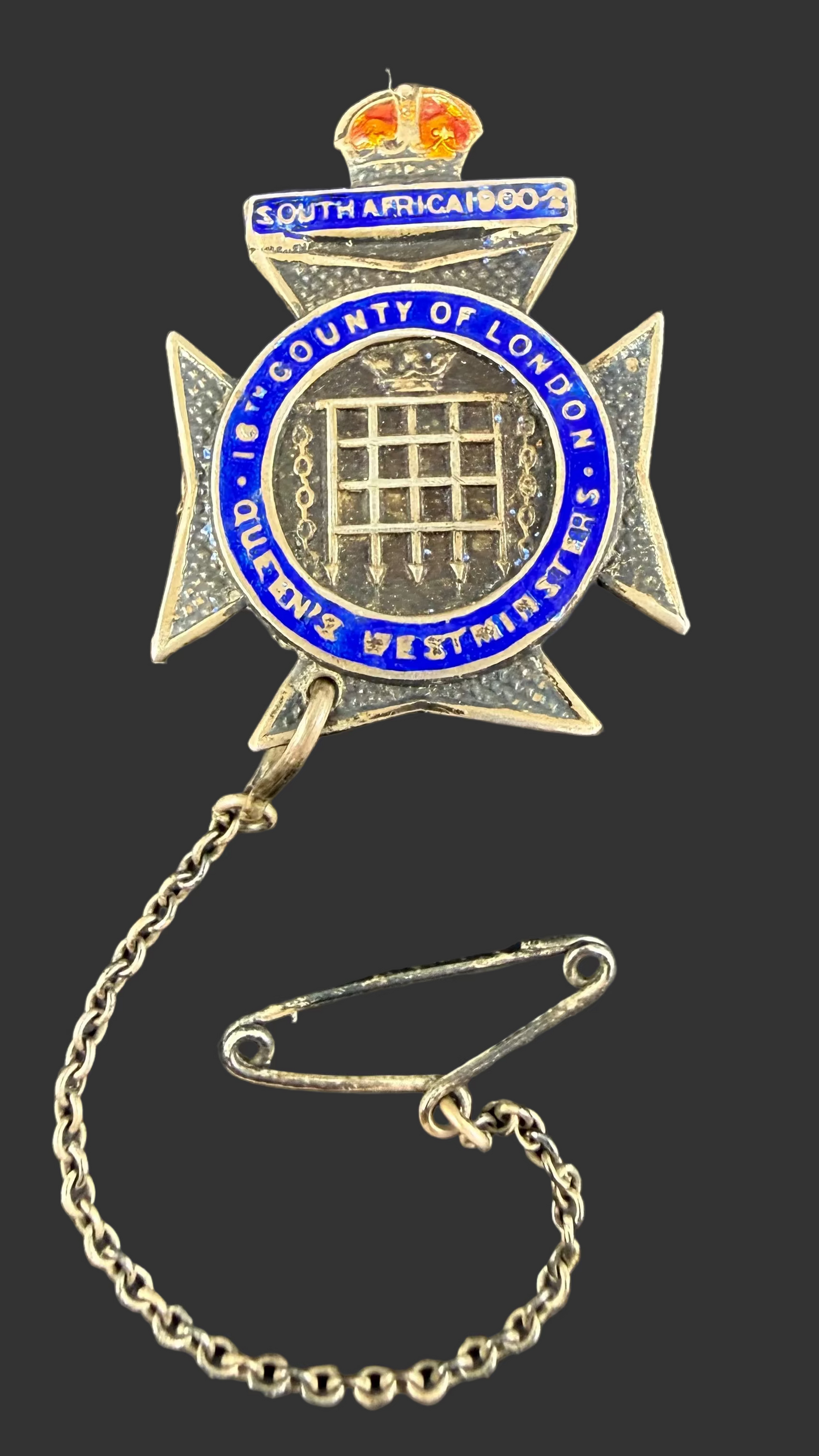 British – Pre-WWI – 16th (County of London Battalion) – The London Regiment – Queen’s Westminster Rifles – Enamelled Silver Sweetheart Pin