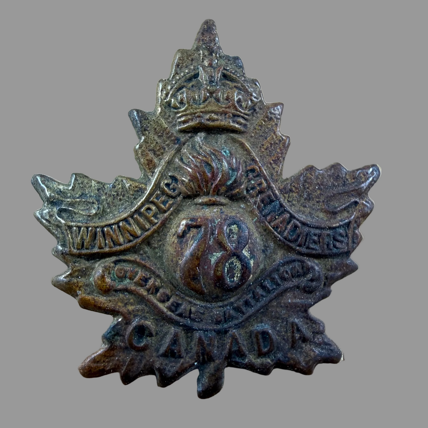 Canadian – WWI – 78th Battalion (Winnipeg Grenadiers) Canadian Infantry – Collar Badge