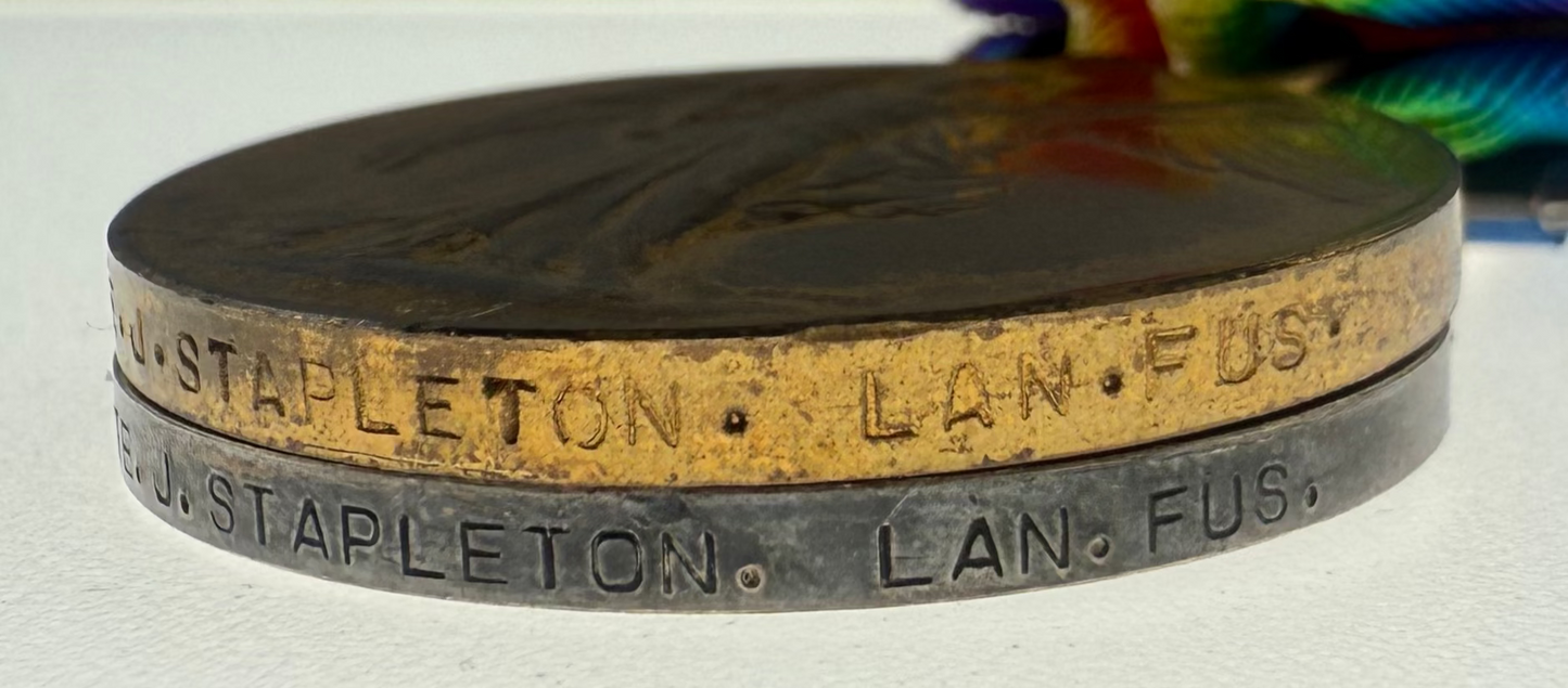 WWI 1914-15 Medal Trio to 1st Salford Pals - Lancashire Fusiliers - KIA 1 July 1916 - Stapleton