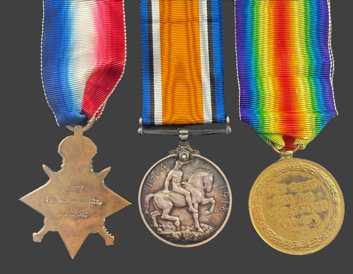 WWI 1914-15 Medal Trio to 1st Salford Pals - Lancashire Fusiliers - KIA 1 July 1916 - Stapleton