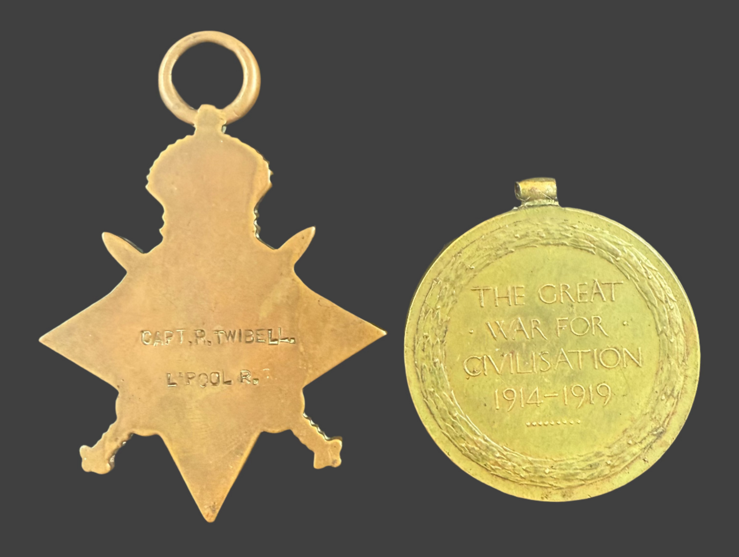 WWI - 1914-15 Star & Victory Medal - King's Liverpool Regiment - Captain - Twibell - MiD