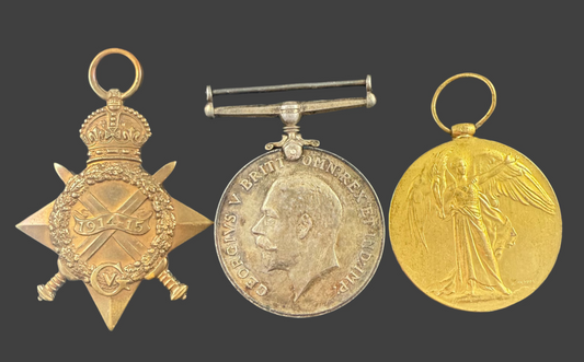 WWI 1914-15 Medal Trio to Mercantile Fleet Auxiliary - Berkshire Regiment - Ox & Bucks LI - Vine