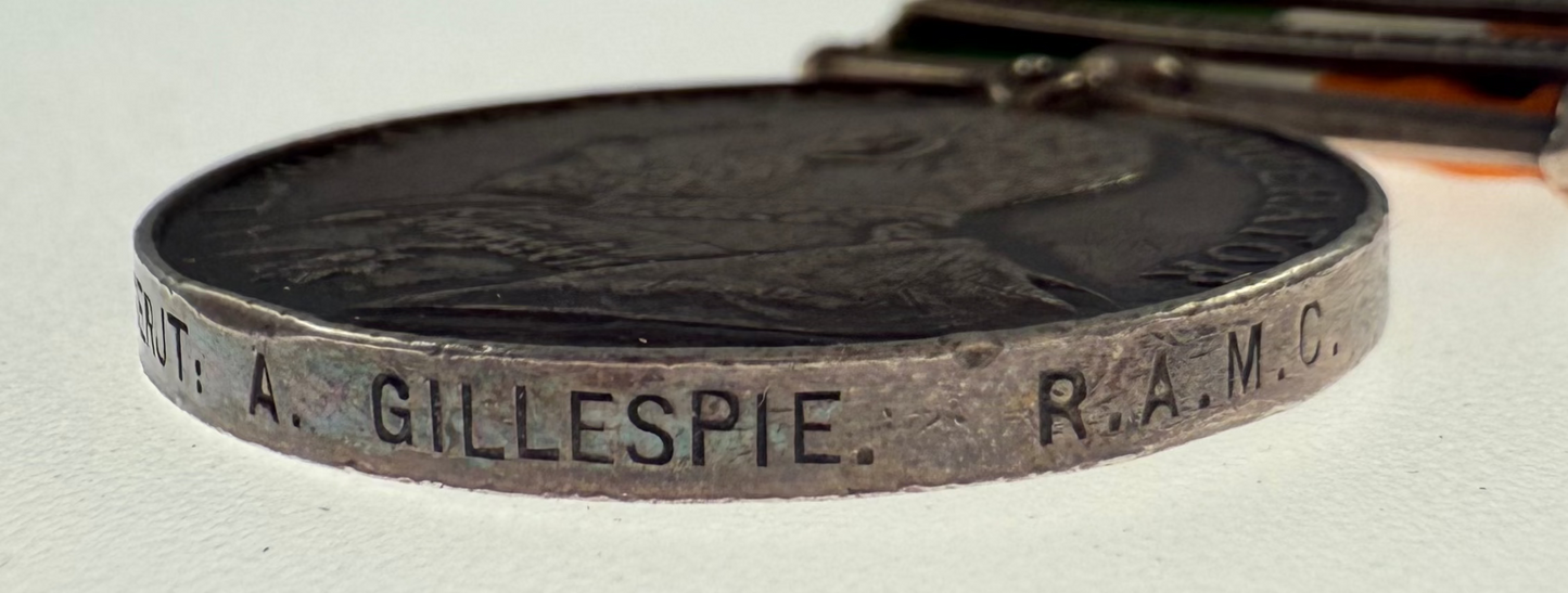 King's South Africa Medal - Royal Army Medical Corps - Messina Earthquake - MiD - Gillespie