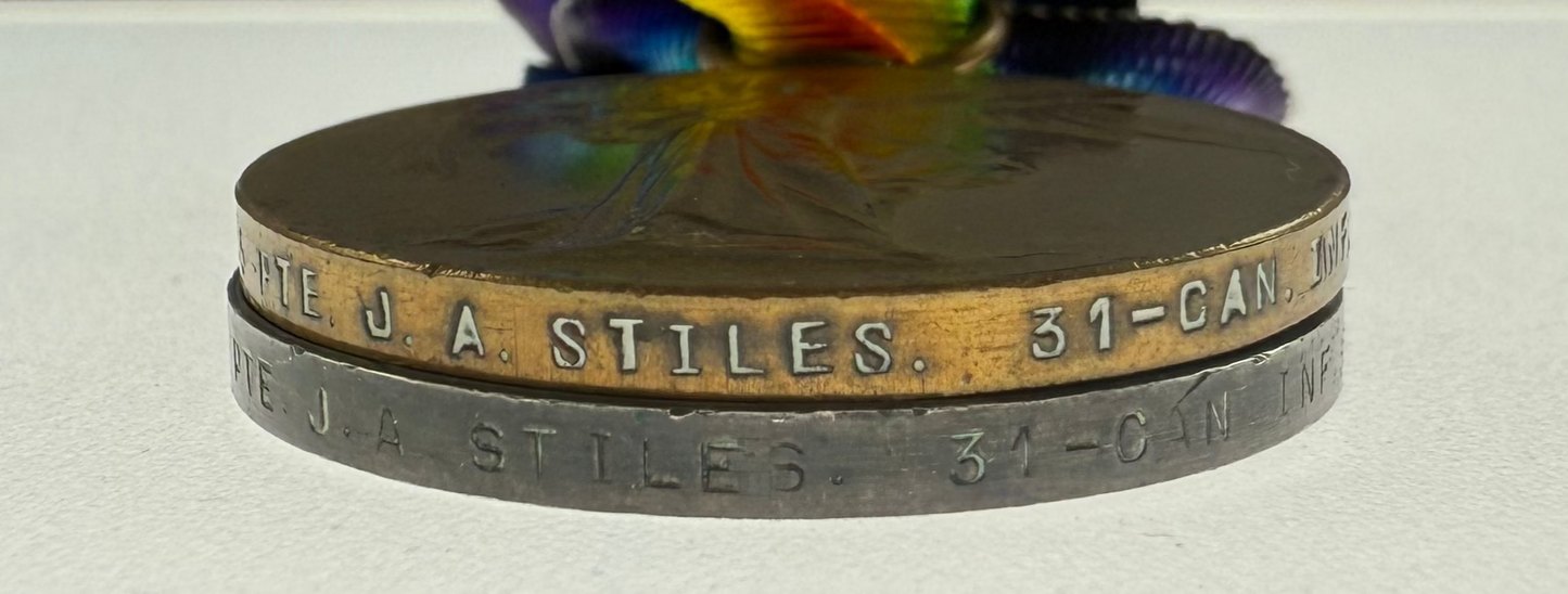 WWI Medal Pair and Canadian Memorial Cross to 31st Canadian Infantry Battalion - Stiles - KIA