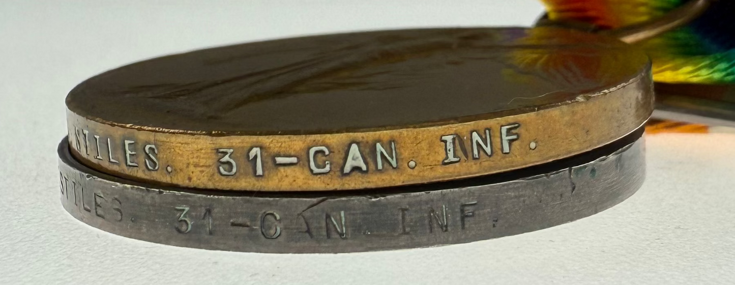 WWI Medal Pair and Canadian Memorial Cross to 31st Canadian Infantry Battalion - Stiles - KIA