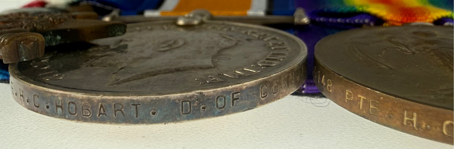 British - WWI - 1914-15 Medal Trio to Duke of Cornwall's Light Infantry - KIA - Hobart