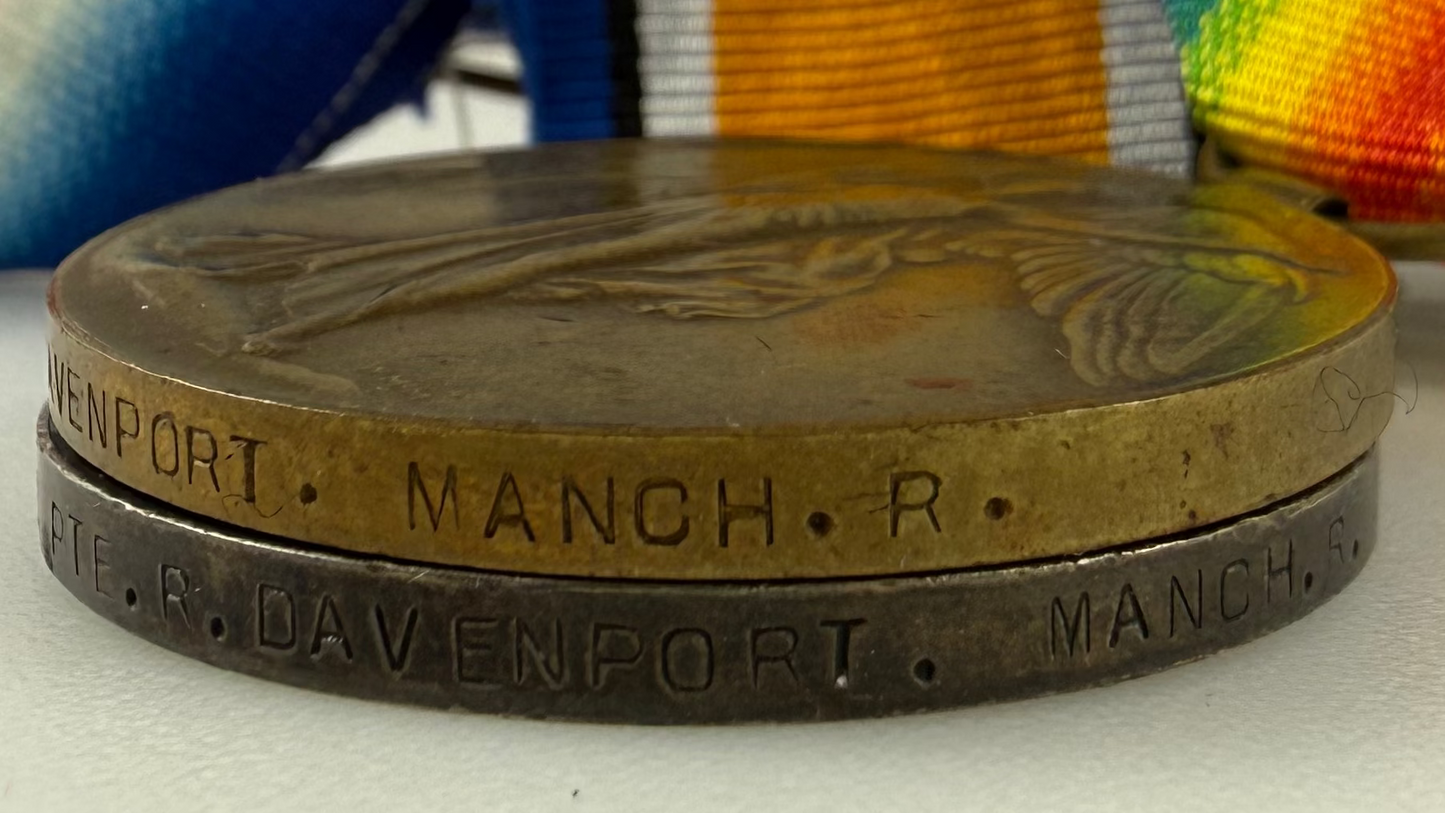 British - WWI - 1914-15 Medal Trio to Manchester Regiment - Davenport
