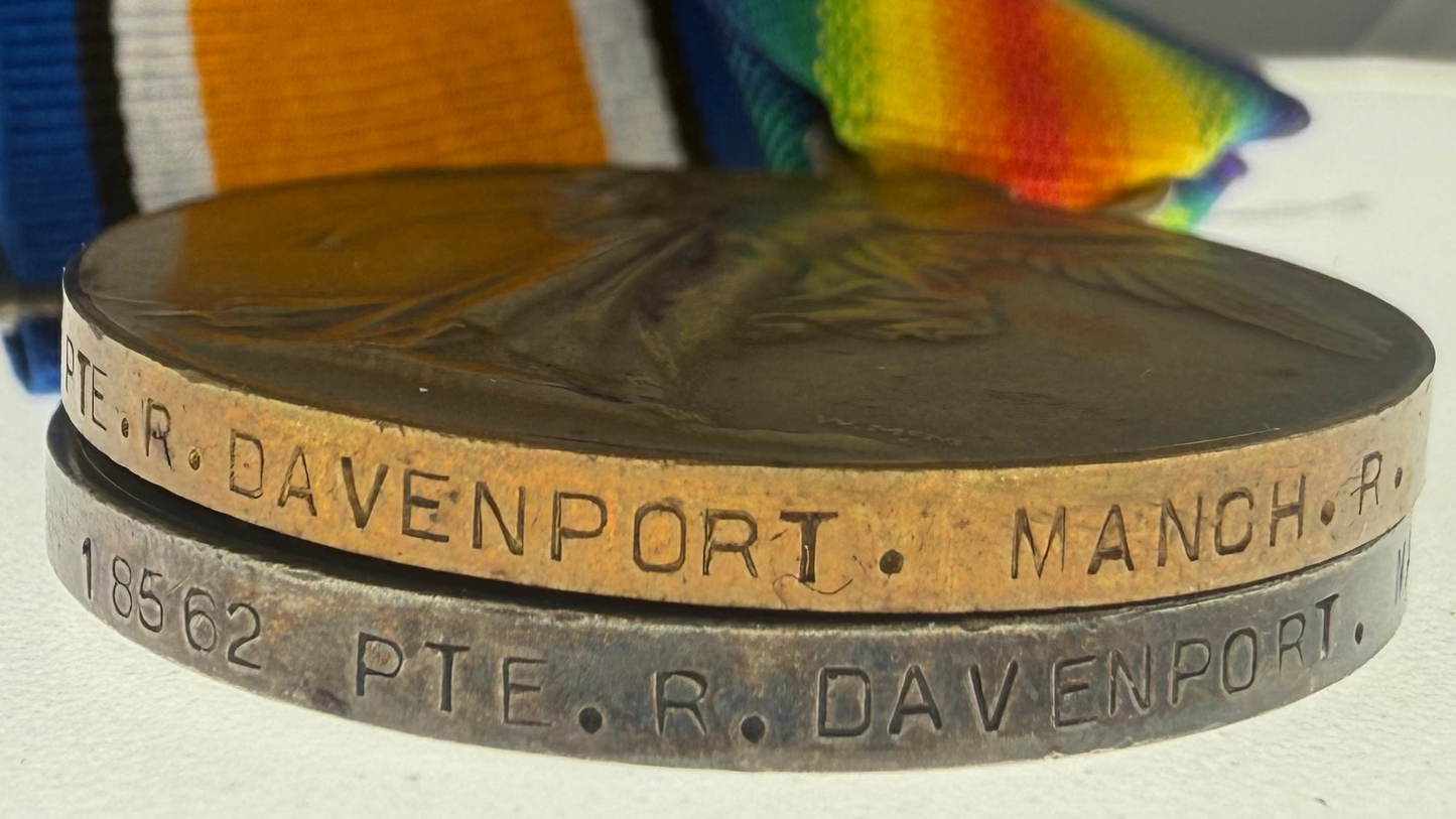 British - WWI - 1914-15 Medal Trio to Manchester Regiment - Davenport