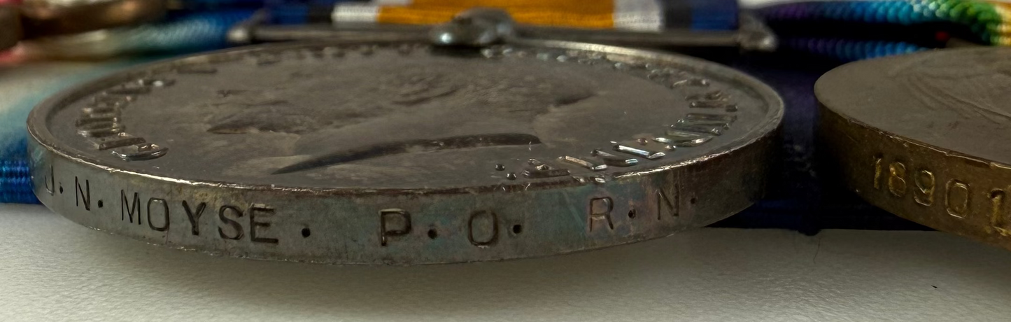 British - WWI - 1914-15 Medal Trio and Royal Navy Long Service Medal Group - HMS Dominion - Moyse