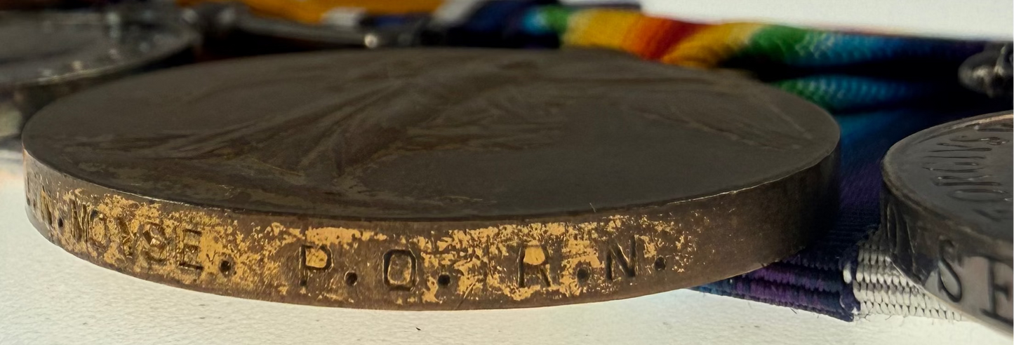 British - WWI - 1914-15 Medal Trio and Royal Navy Long Service Medal Group - HMS Dominion - Moyse