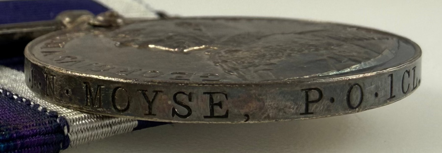 British - WWI - 1914-15 Medal Trio and Royal Navy Long Service Medal Group - HMS Dominion - Moyse