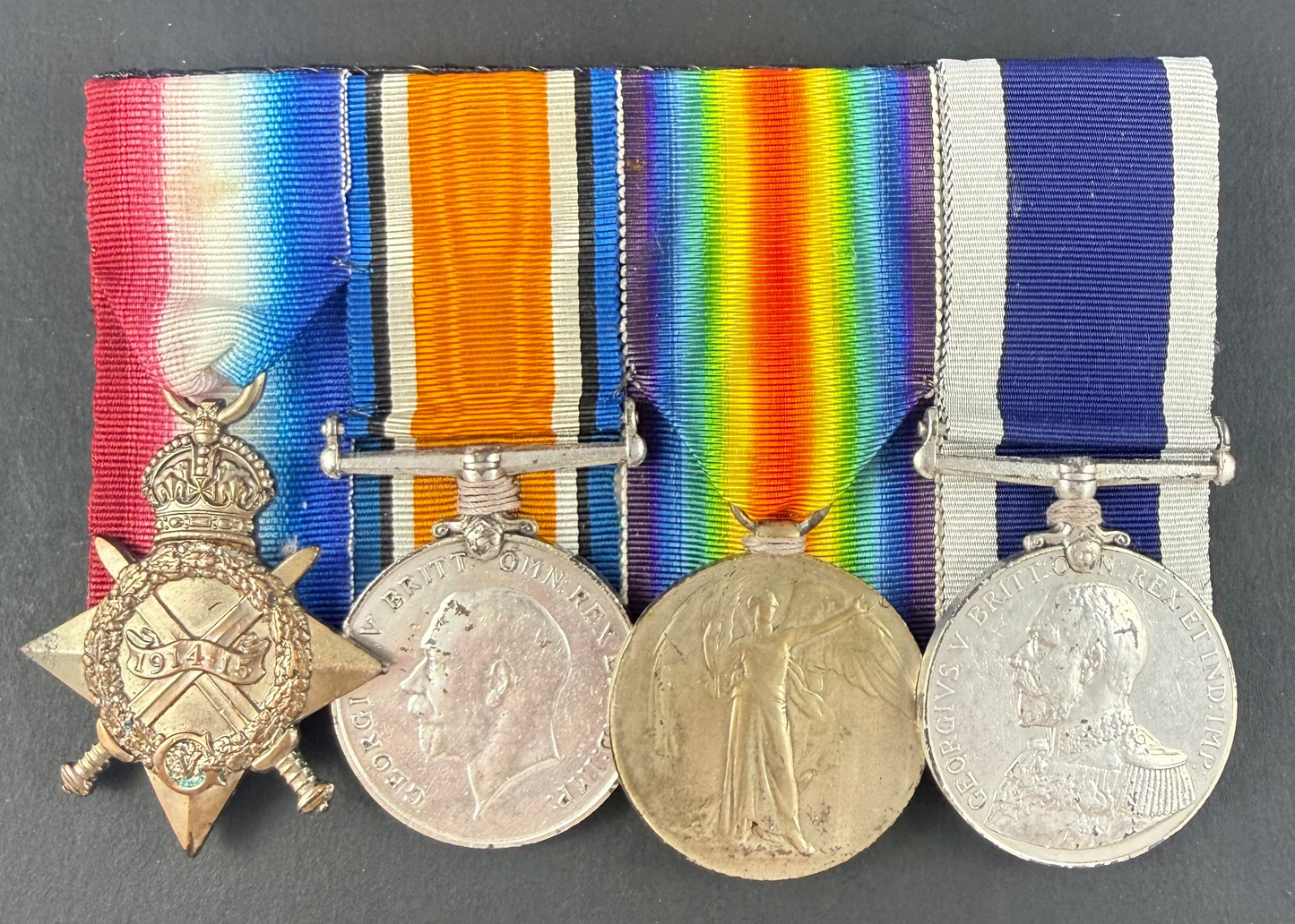British - WWI - 1914-15 Medal Trio and Royal Navy Long Service Medal Group - HMS Vansittart - Cruze