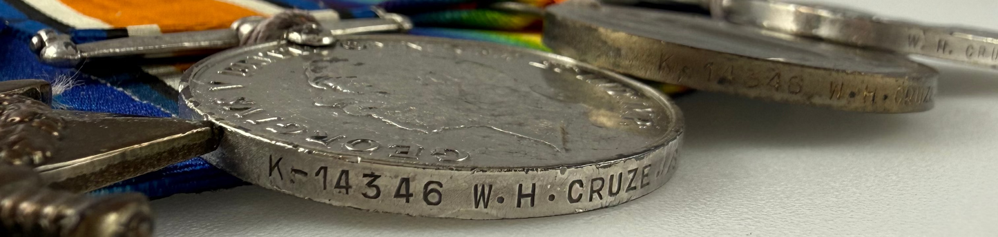 British - WWI - 1914-15 Medal Trio and Royal Navy Long Service Medal Group - HMS Vansittart - Cruze